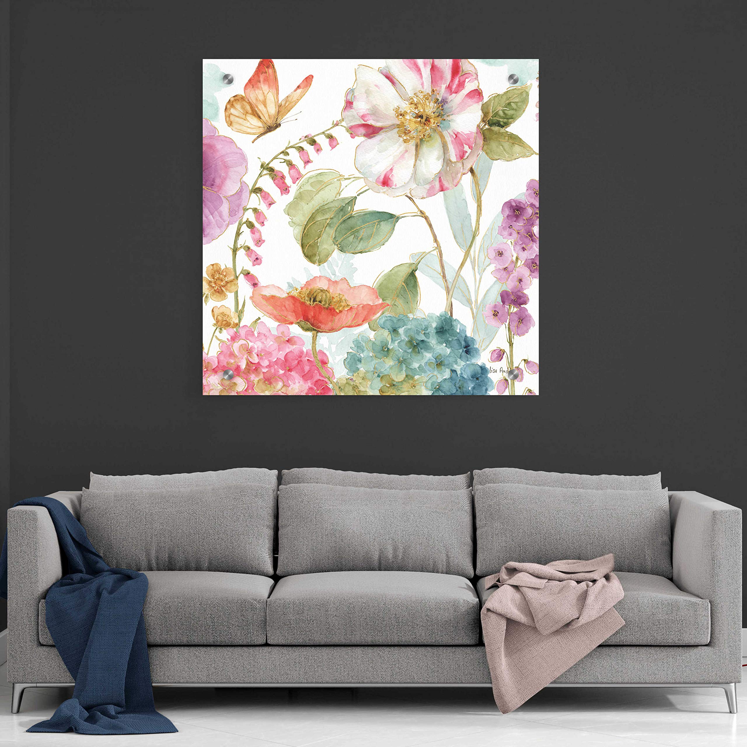Rainbow Seeds Flowers II by Lisa Audit - 36x36 Inch Vibrant Acrylic Glass Wall Art Decor for Living Room, Bedroom & Office - Modern Abstract Floral Painting for Home & Office Decoration