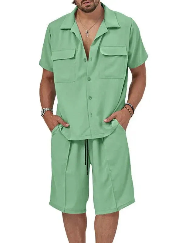 Men's Casual Short Sleeve Button Down Shirt & Relaxed Fit Shorts Set - Perfect for Summer Outings, Beach Vacations, and Weekend Relaxation