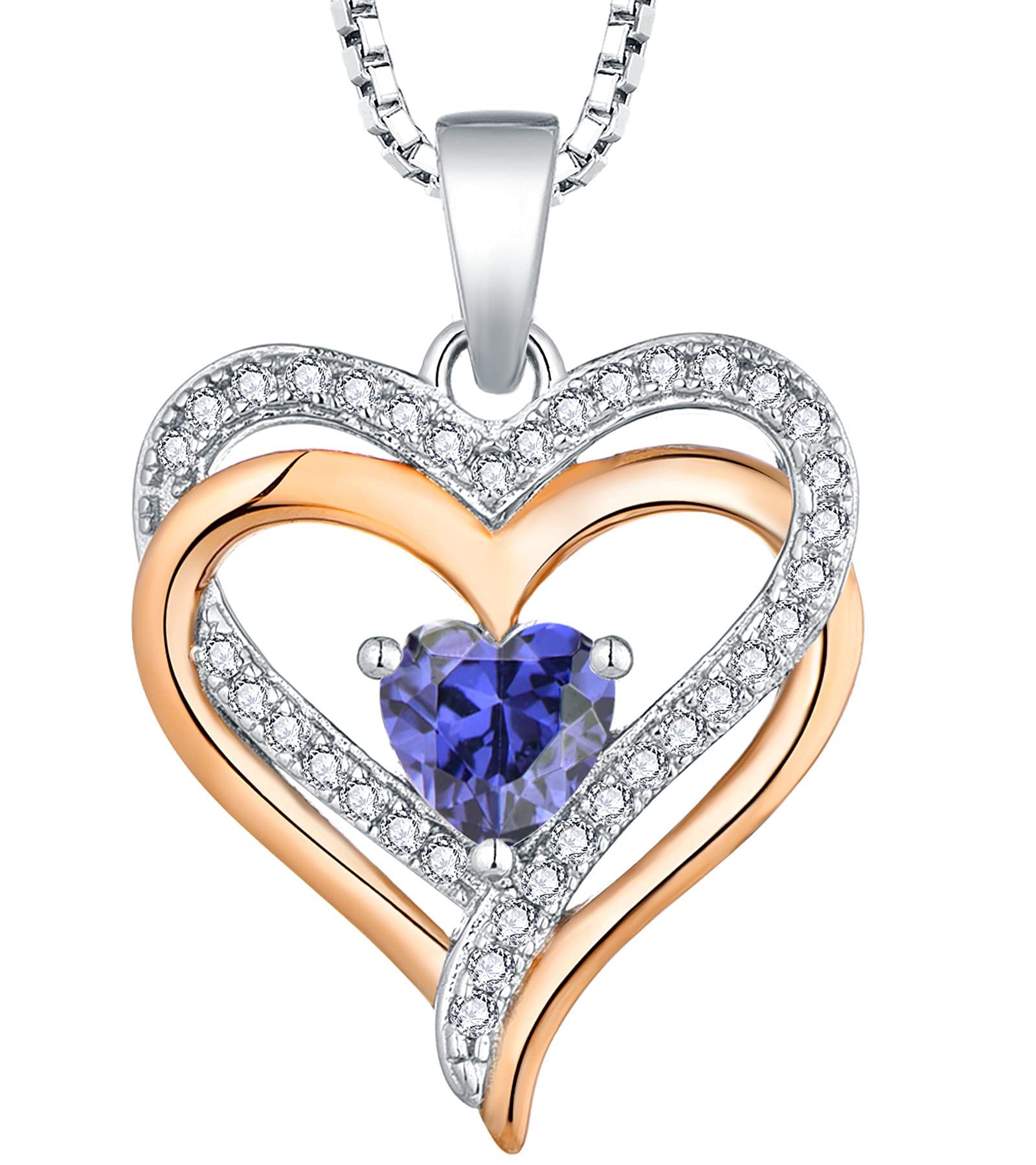 YL Sterling Silver Double Love Heart Pendant Necklace for Women - Cubic Zirconia Heart Jewelry - Perfect for Valentine's Day, Anniversary & Romantic Gifts