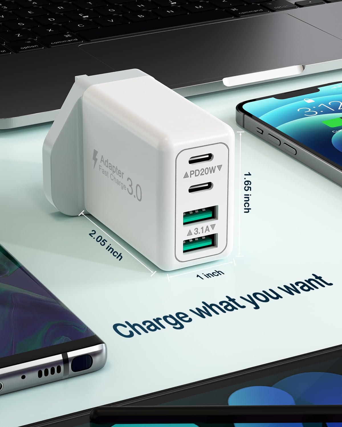 40W 4-Port USB C Fast Charger with PD & USB A - 2 Pack UK Wall Plug for iPhone 15/14/13/12/11 Pro Max/SE/XS/XR/8, iPad, Samsung Galaxy - Rapid Charging for Home, Office & Travel