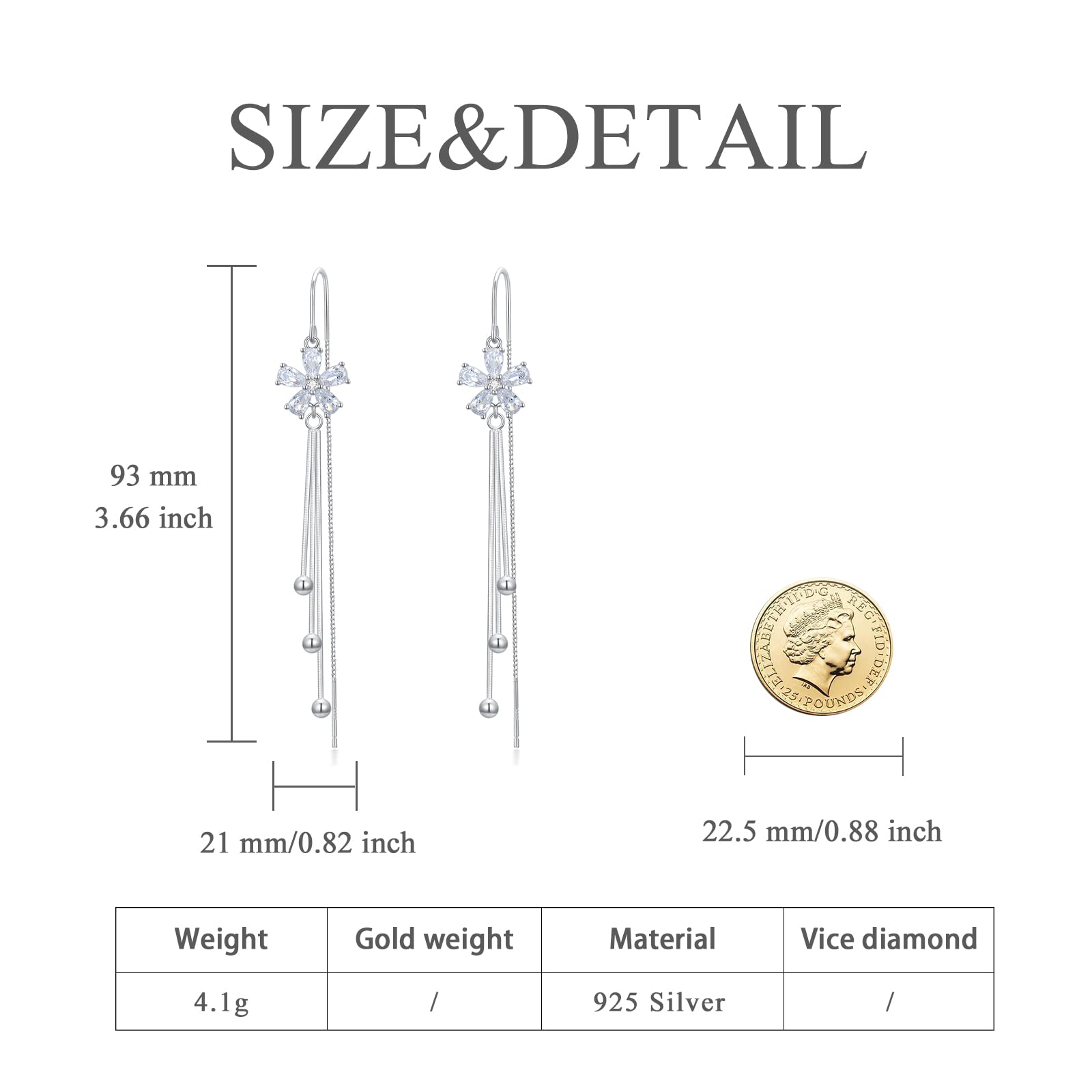 Sterling Silver Threader Earrings with Cubic Zirconia - Elegant Flower, Star, Heart & Butterfly Charms | Long Dangle Drop Earrings for Women & Girls | Perfect for Parties, Weddings & Everyday Wear