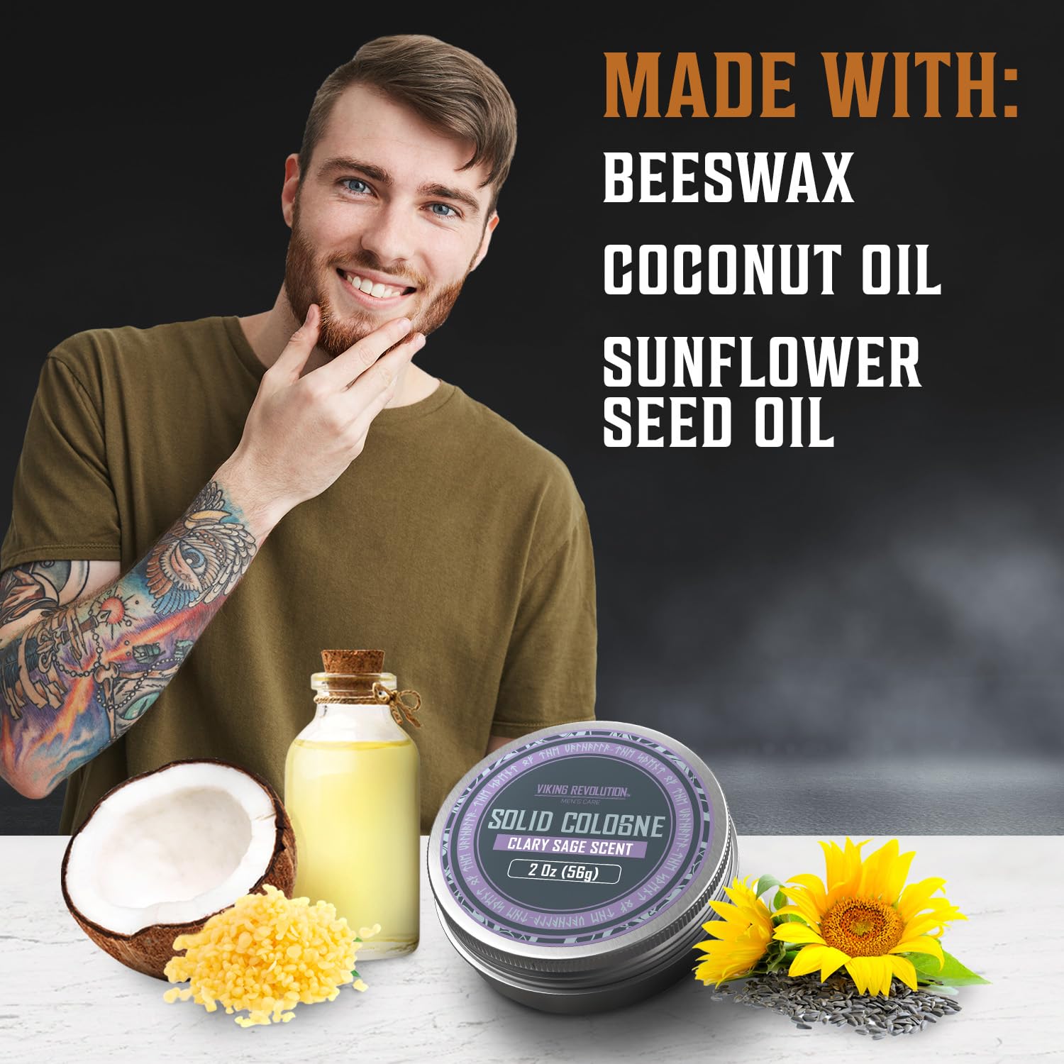 Viking Revolution Clary Sage Solid Cologne for Men - 2 Oz Travel-Friendly Cologne Balm with Natural Sage Scent - Perfect for Daily Use, Grooming & On-the-Go Freshness (1 Pack)