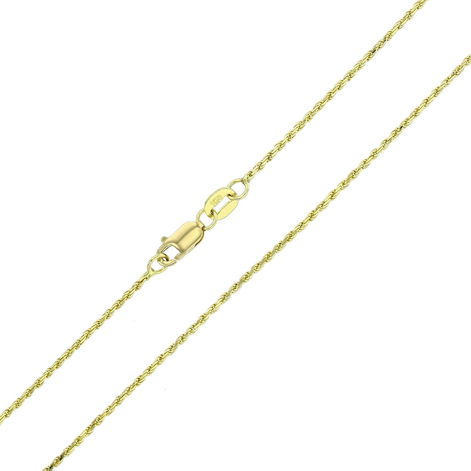 14K Yellow Gold Solid 1mm-8mm Diamond Cut Rope Chain Necklace with Lobster Claw Clasp for Men & Women | Italian Crafted Jewelry | Perfect for Gifts, Weddings & Everyday Elegance