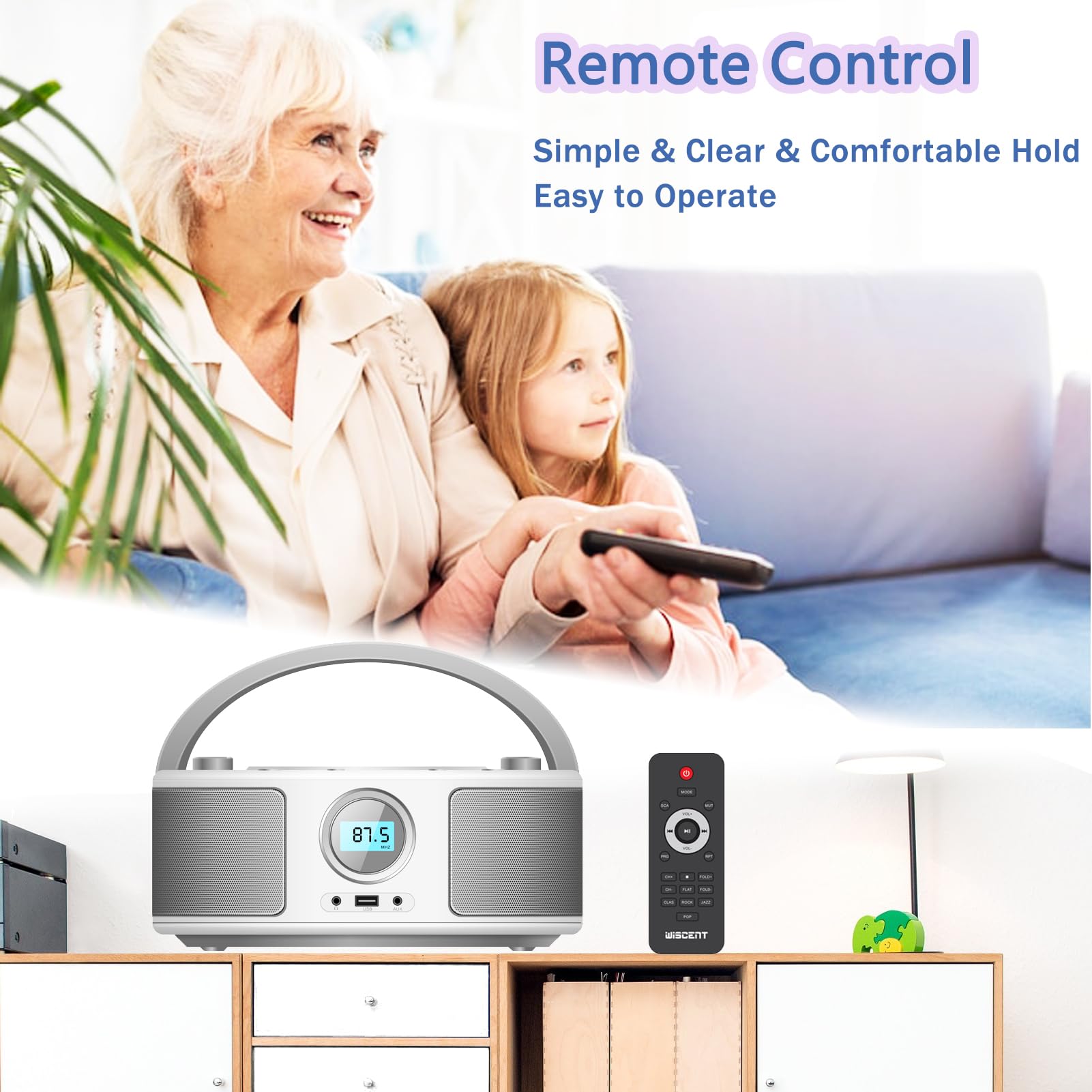 Portable CD Player Boombox with Bluetooth, FM Radio & Remote Control - USB/AUX Input, CD-R/CD-RW/MP3/WMA Playback, AC/Battery Powered (WTB-791) - Perfect for Home, Office, Travel & Outdoor Use