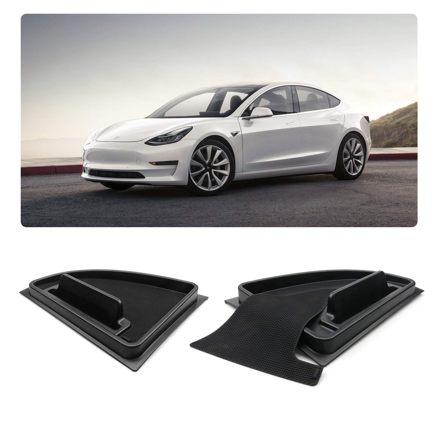Premium Center Console Organizer Storage Tray for 2018-2019 Tesla Model 3 - Interior Accessories Box Holder Container (Left & Right) - Perfect for Car Organization, Phone & Small Item Storage