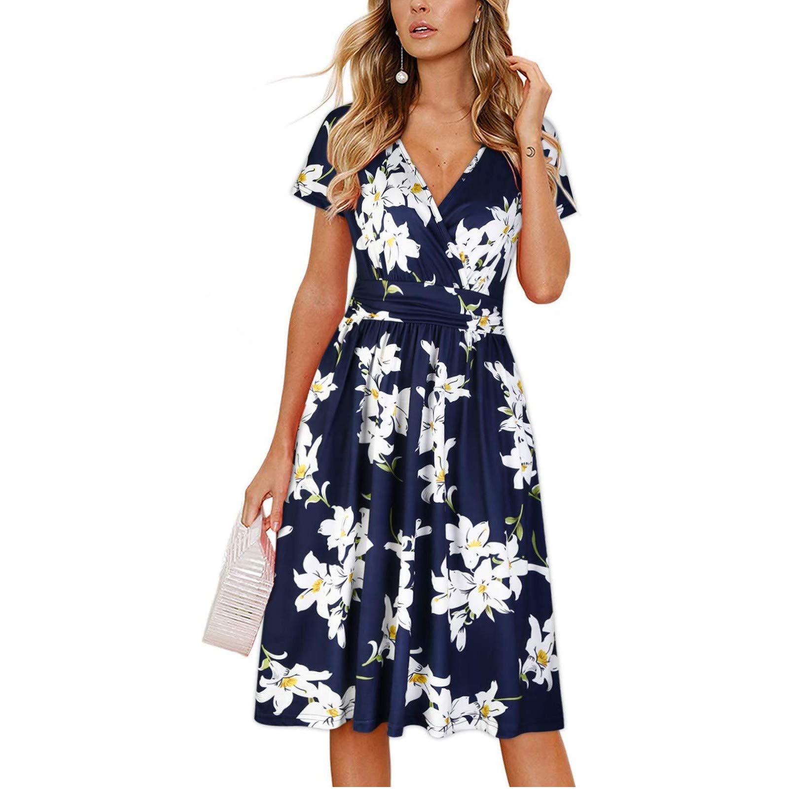 Women's Casual Maxi Dress - Long Sleeve Abstract Print Summer Sundress for Beach, Party & Everyday Wear | White Flowy Tunic Dress