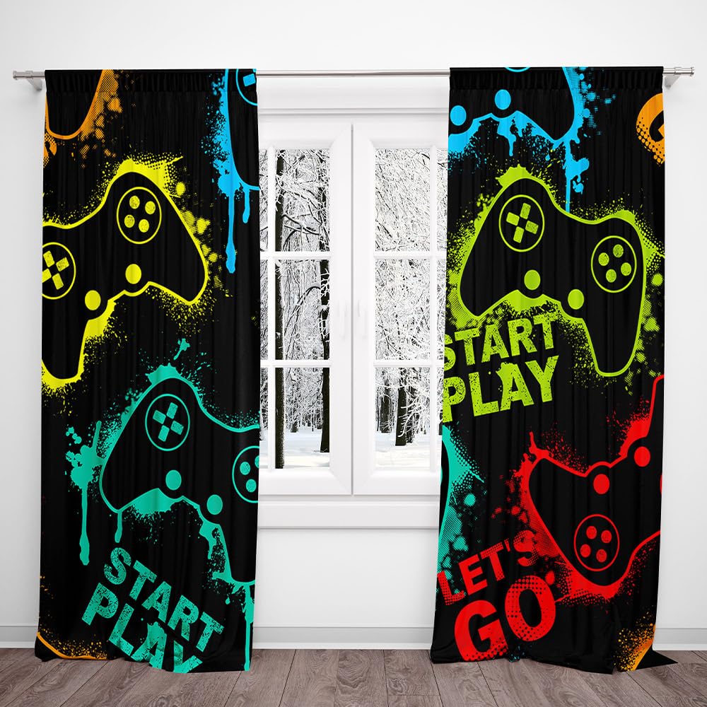 82x84 Inches Neon Game Controller Window Curtains for Gaming Room Decor - Modern Video Game Themed Blackout Drapes for Bedroom, Living Room & Teen Boys Room - 2 Panel Set for Ultimate Gaming Atmosphere