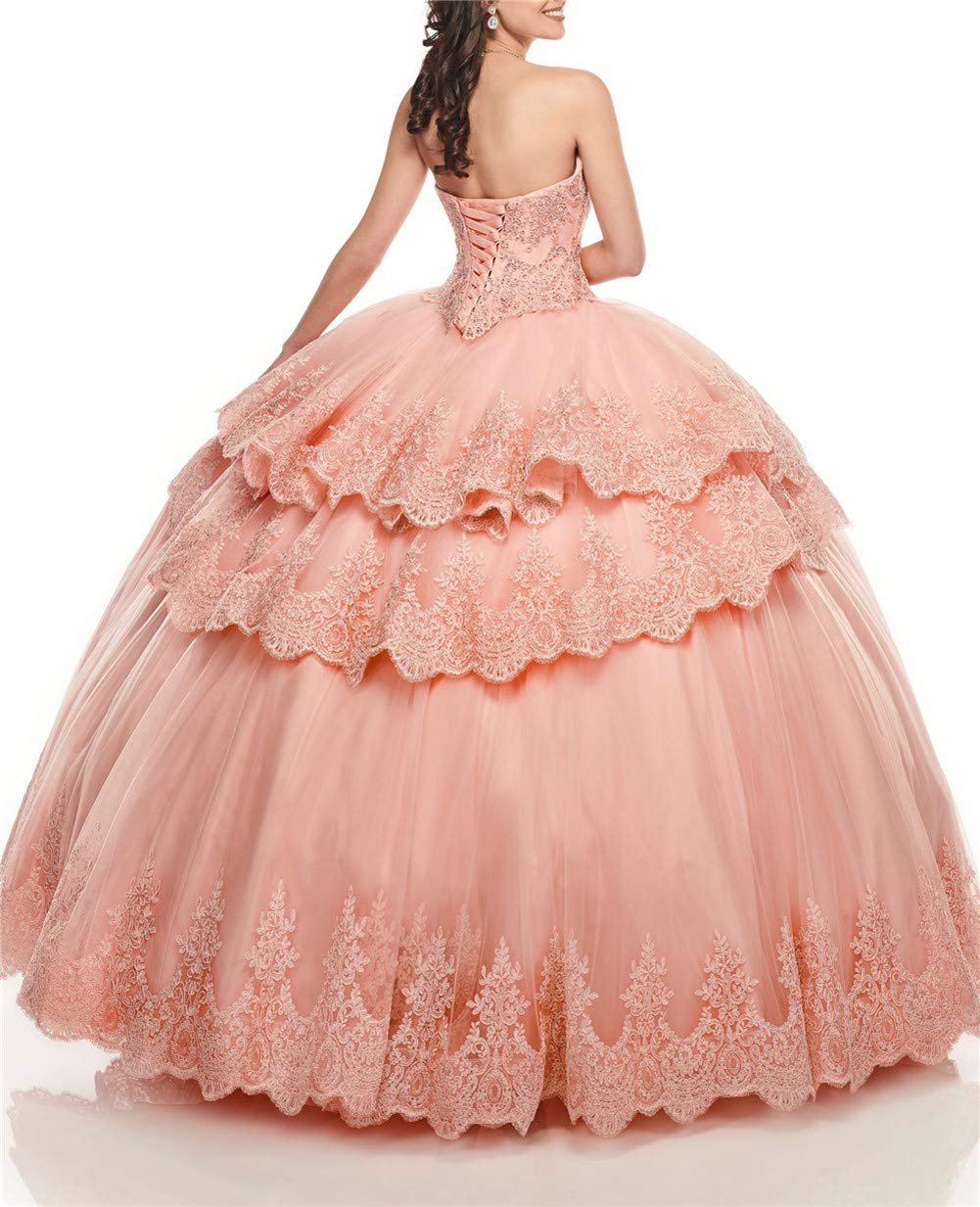 Emanni Women's Sweetheart Neckline Quinceañera Dress 2-Piece Set with Crystals, Ball Gown Prom Dress in Apricot - Perfect for Quinceañeras, Proms, Weddings & Formal Events