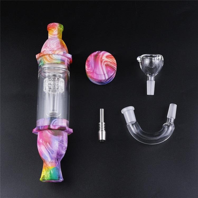 5 in 1 Multifunctional Glass Silicone Tube Pipe with Titanium Nails - Top Tower Smoke Accessory for Dabbing | Portable & Lightweight Design for Travel & Home Use
