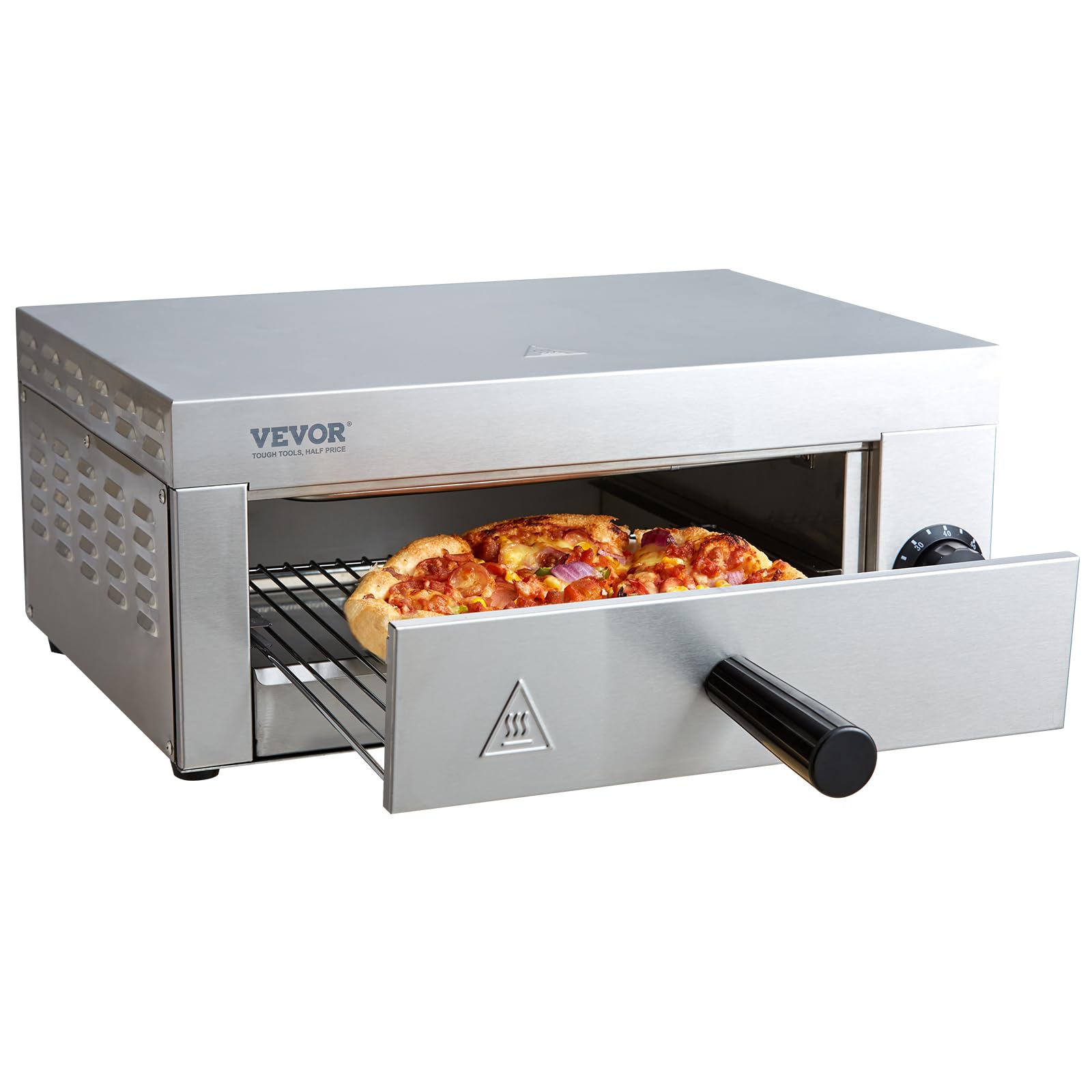 VEVOR 12-inch Electric Countertop Pizza Oven - 1500W Commercial & Home Pizza Maker with Timer, Stainless Steel & Removable Crumb Tray - Perfect for Restaurants, Pizzerias, and Family Pizza Nights - ETL Certified