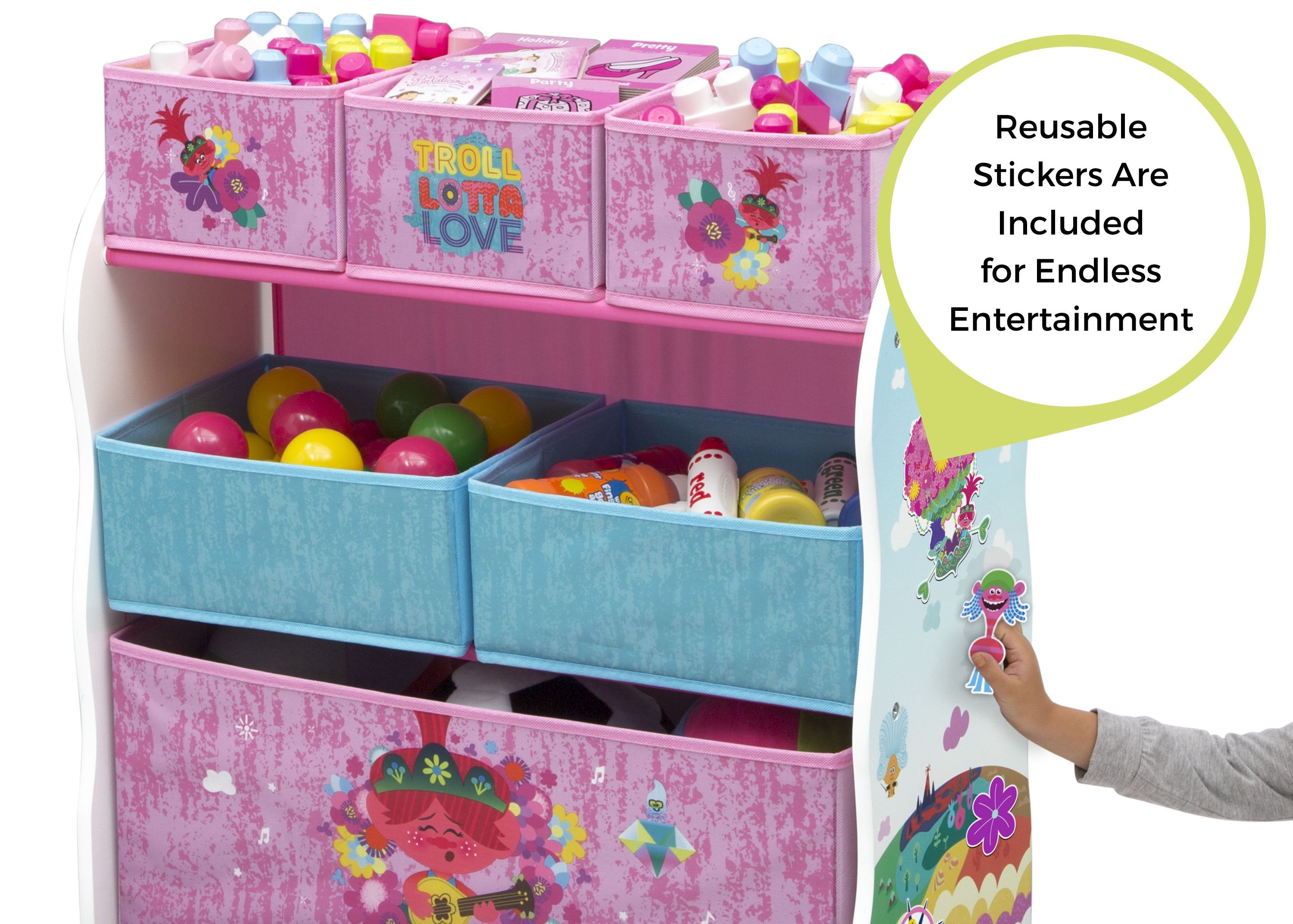 Trolls World Tour Themed 6-Bin Toy Organizer for Kids - Perfect for Bedroom, Playroom & Classroom Storage