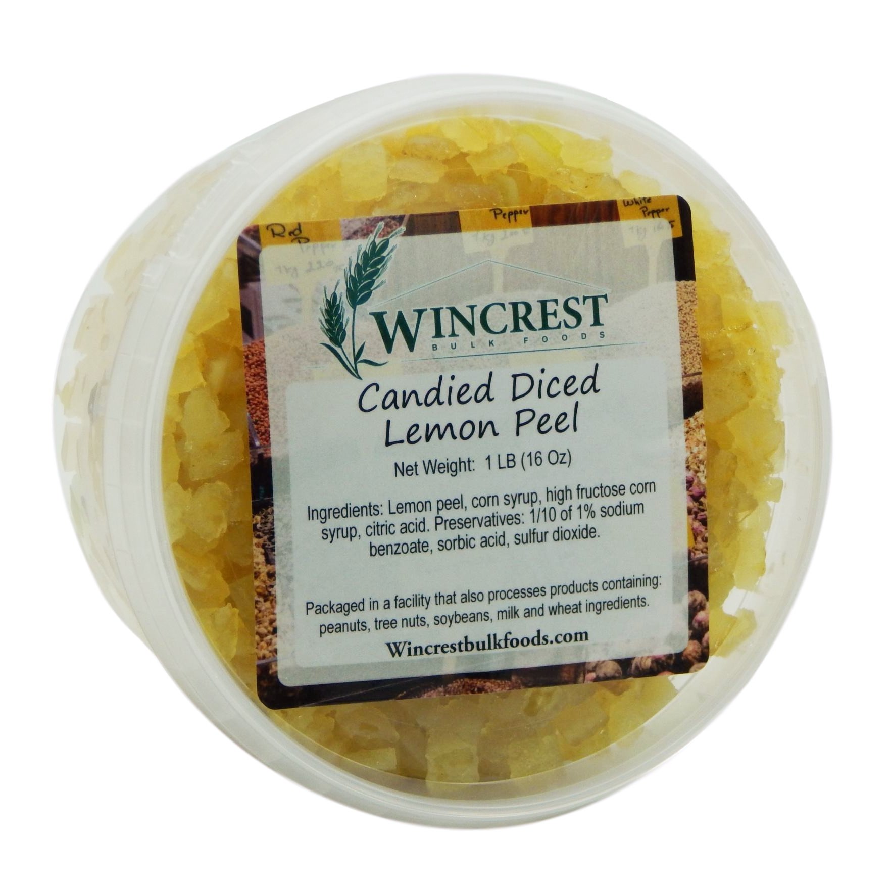 Candied Diced Lemon Peel - 1 Pound Tub | Sweetened Preserved Fruit for Baking, Cocktails & Snacking