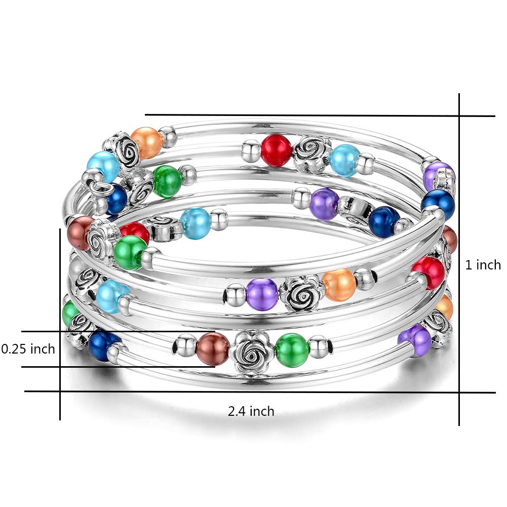 BULINLIN Rose Beaded Bracelet with Natural Agate Stone - Elegant Wrap Bangle Jewelry for Women | Perfect Gift for Birthday, Anniversary & Special Occasions
