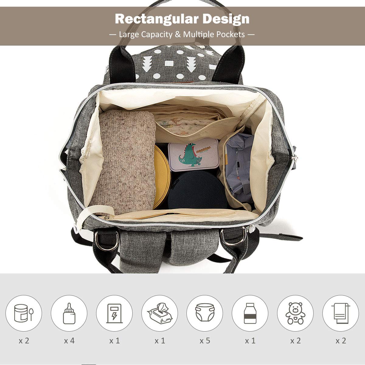 BABY JOY Waterproof Diaper Backpack - Large Capacity Multifunctional Baby Bag with Stroller Straps, Changing Pad & USB Charging Port - Perfect for Travel, Maternity & Everyday Baby Care (Gray)