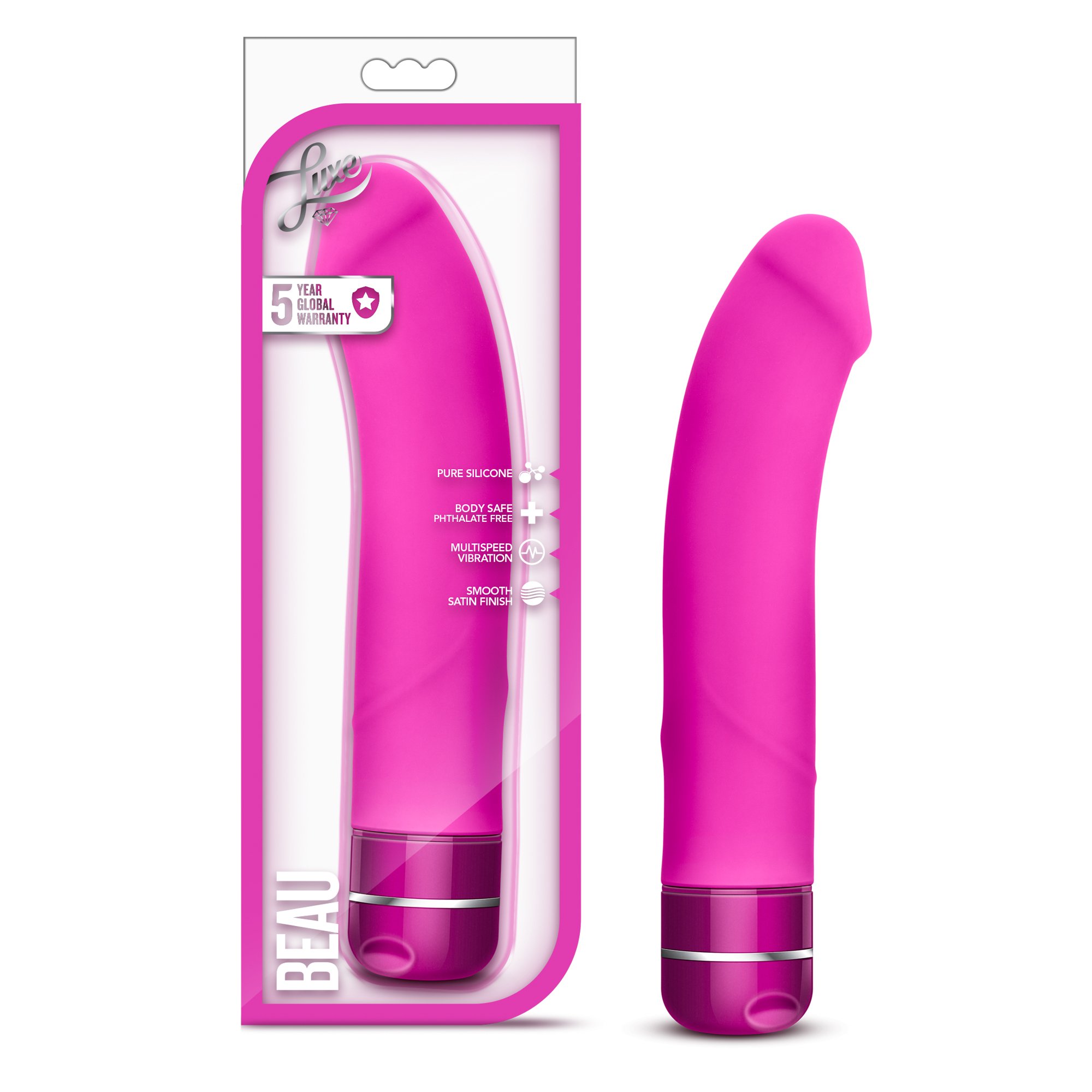 Blush Novelties Beau - 8.5 Inch Platinum Silicone G Spot Vibrating Dildo with Deep Rumbly Motors - Waterproof & Ultra Smooth Sex Toy for Couples - 5 Year Warranty - Pink - Perfect for Solo Play, Couples Intimacy & Underwater Pleasure
