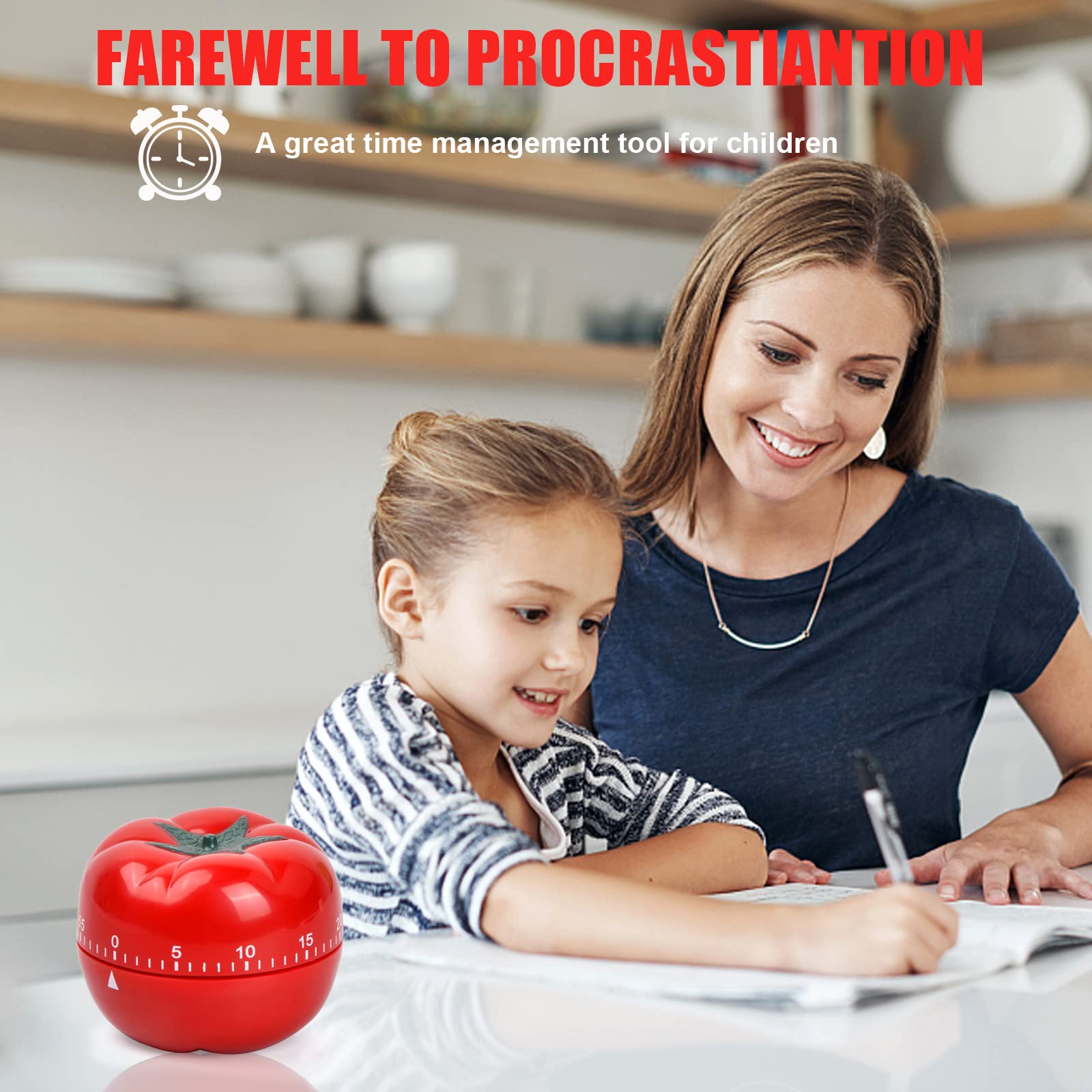 Tibapla 60-Minute Mechanical Kitchen Timer - Fun Pomodoro Countdown Timer for Learning, Playing & Cooking - Perfect for Baking, Studying & Time Management