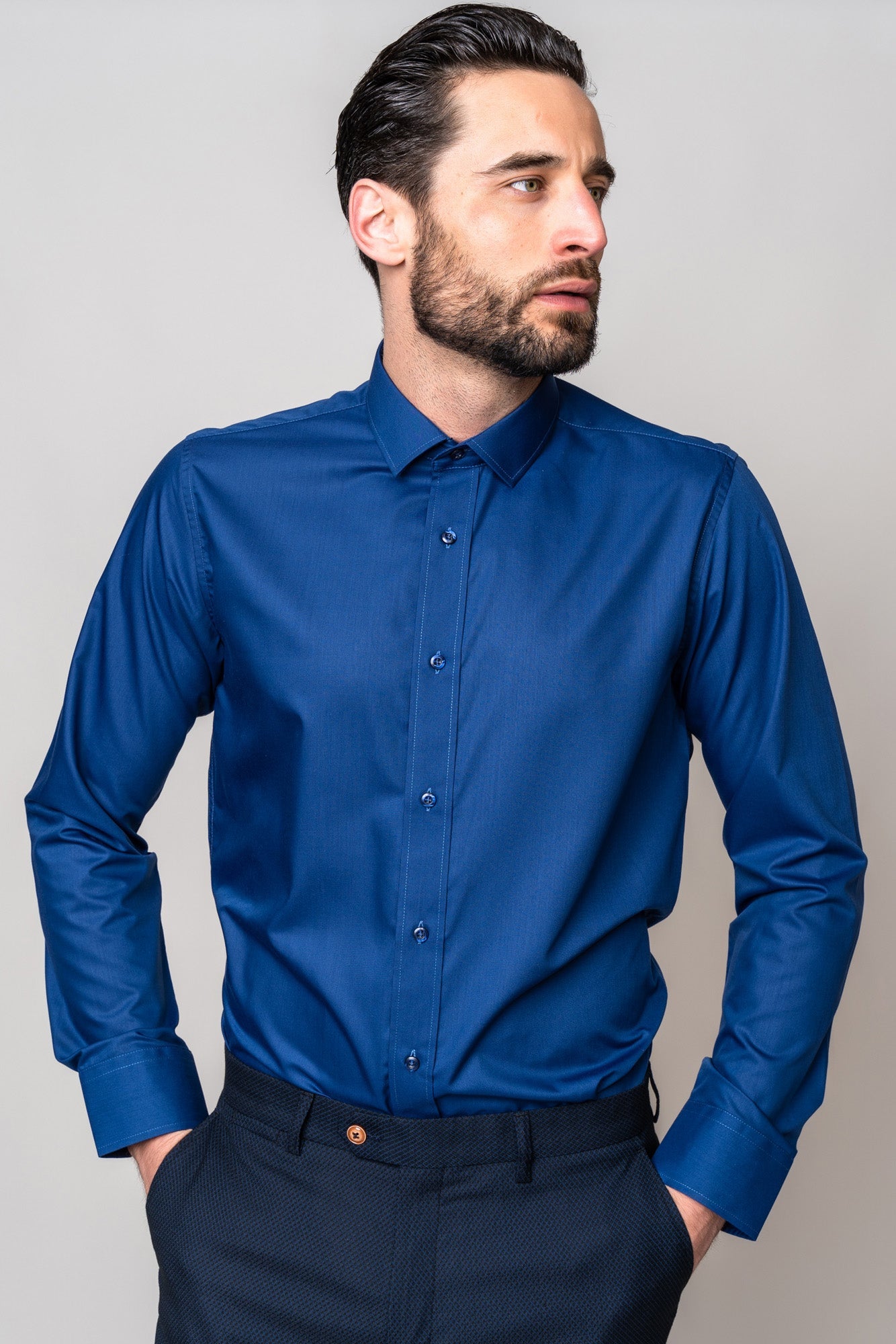 CARTER Navy Blue Long Sleeve Shirt for Men - Comfortable Casual Button Down Dress Shirt - Perfect for Office, Business Meetings & Formal Occasions