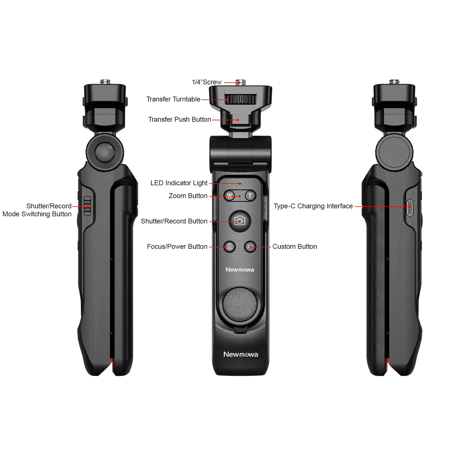 Newmowa Wireless Remote Control Camera Tripod Grip - Portable Travel Mini Tripod Handheld Stabilizer for Sony ZV-1, ZV-1F, RX100 VII, A7 III, A6100, Canon EOS R, RP, 6D Mark II, 800D, Nikon Z, Z50 - Perfect for Vlogging, Travel Photography & Outdoor Shooting