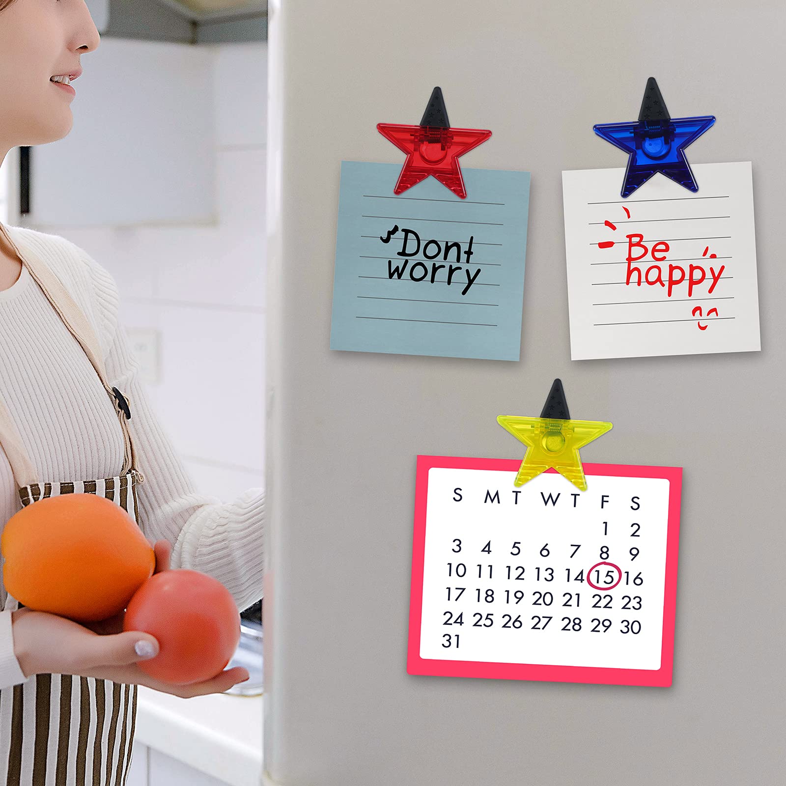 Magnetic Star Shaped Refrigerator Clips - 6 Pack Multi-Purpose Note Holders for Fridge, Office & School - Strong Magnet Paper Clips, Binder Clips, Bag Clips for Organizing Documents, Photos & Shopping Lists