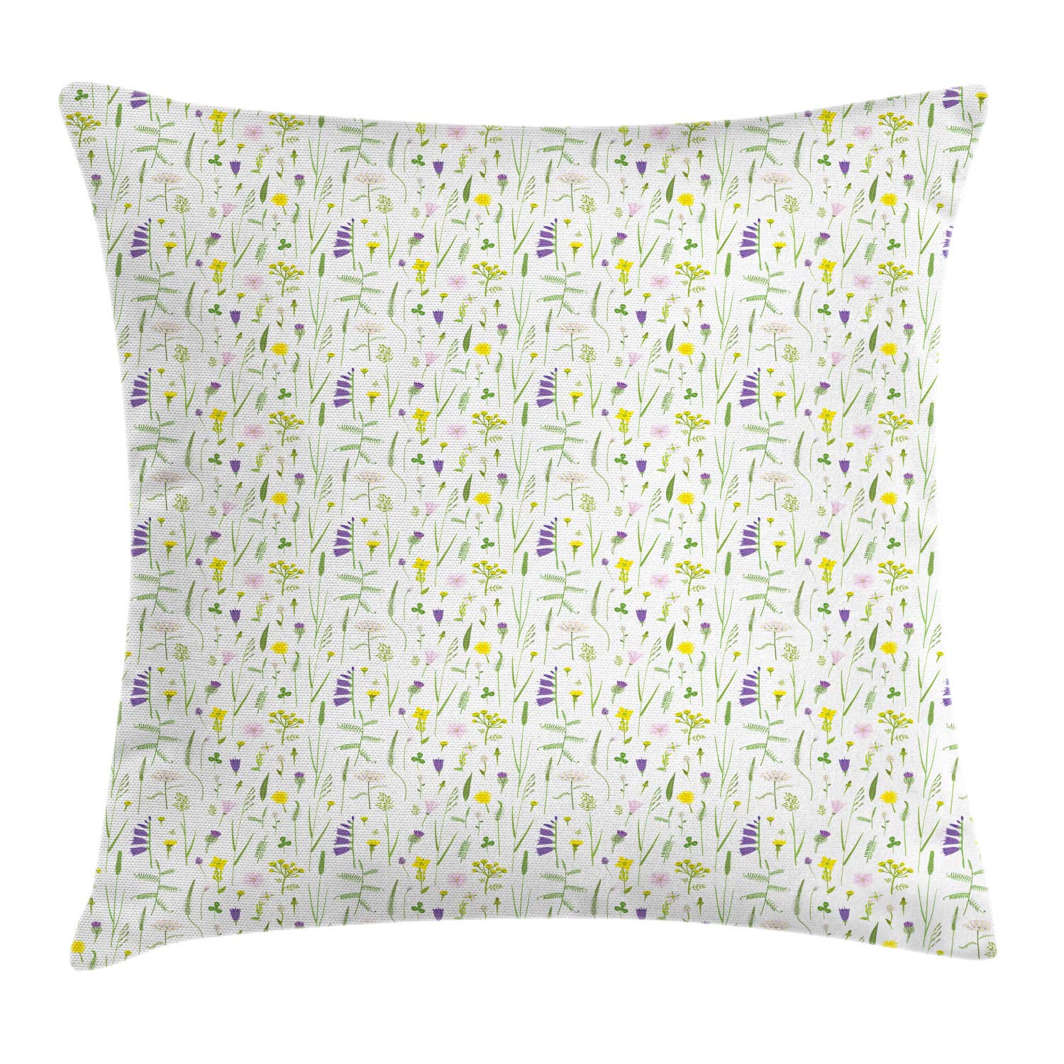 Ambesonne Floral Throw Pillow Cover 20x20 Inch - Wild Flower Pattern Square Cushion Case in Lime Green & Violet - Home Decor for Living Room, Bedroom, Sofa - Machine Washable Soft Accent Pillow Cover