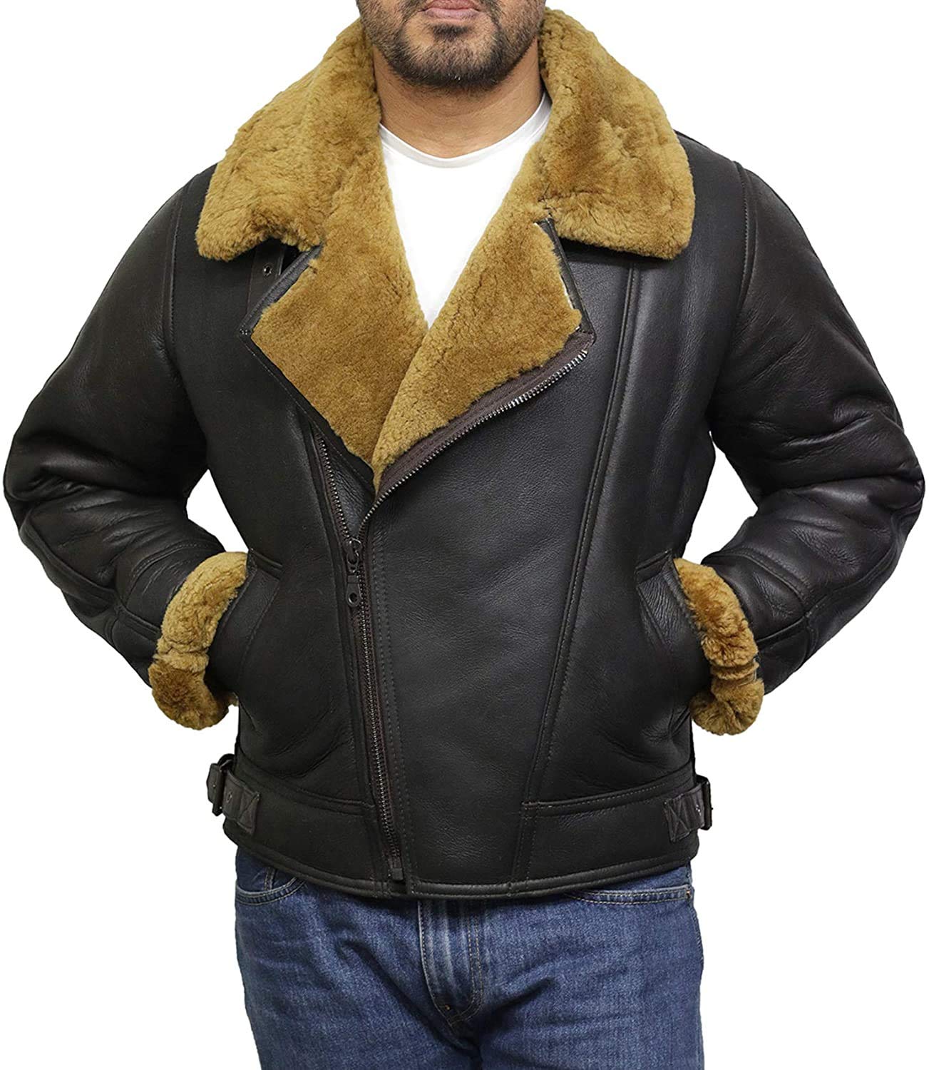 BRANDSLOCK Men's Genuine Leather Cross Zip Biker Jacket - Stylish Motorcycle Outerwear for Riding & Casual Wear