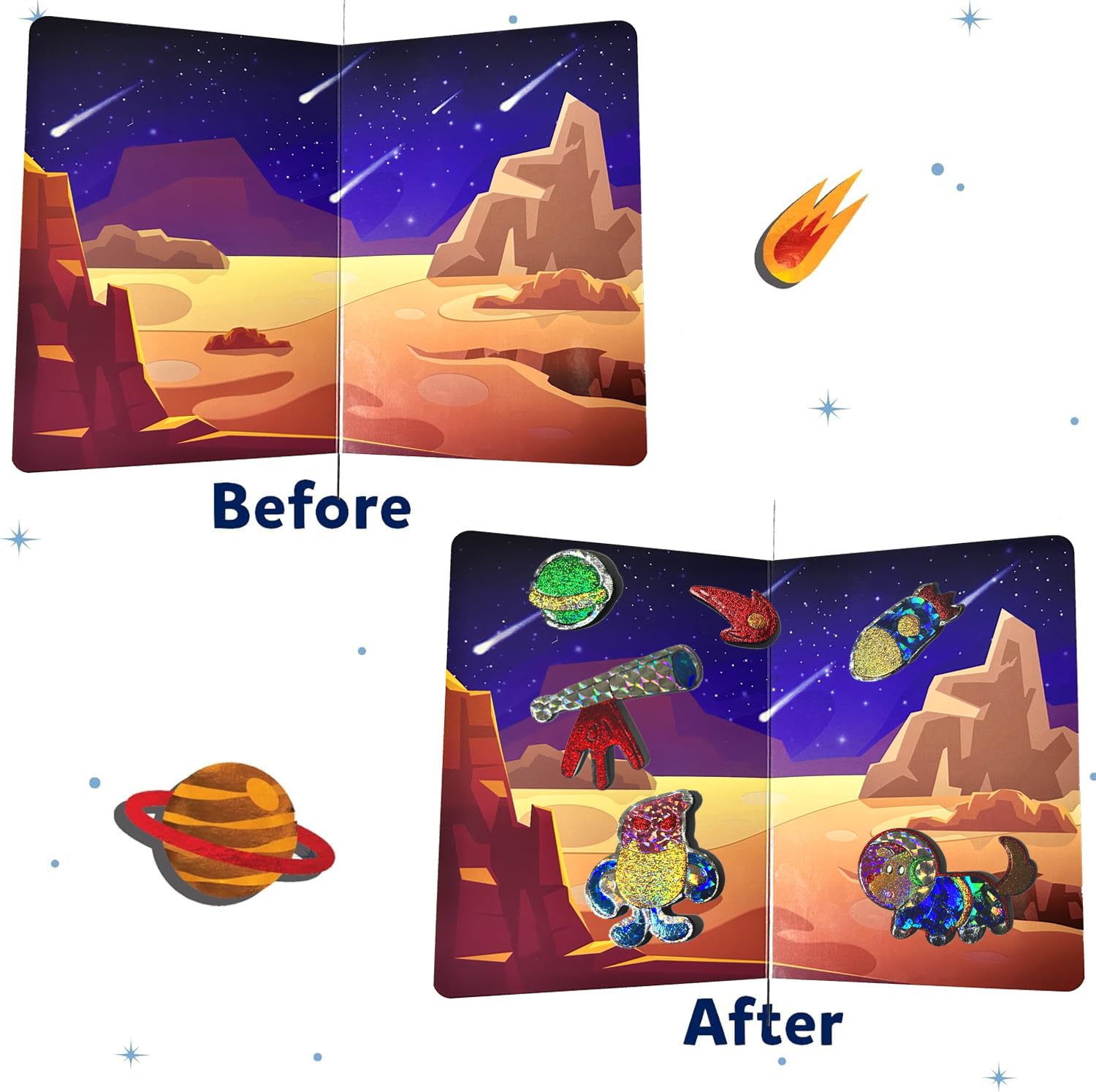 FIDRTH Space Themed Foil Art Kit for Kids - No Mess DIY Sticker Craft Activity, Creative Paper Art Supplies for Ages 4-9, Perfect Travel Toy & Birthday Gift for Boys and Girls - Fun for Home, Classroom & Road Trips