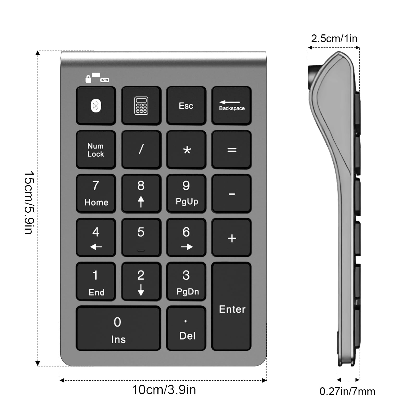 Rechargeable Bluetooth Numeric Keypad for Laptop - Wireless & Wired 22-Key USB Number Pad for MacBook, Chromebook, Surface Pro - Perfect for Accounting, Data Entry and Office Work