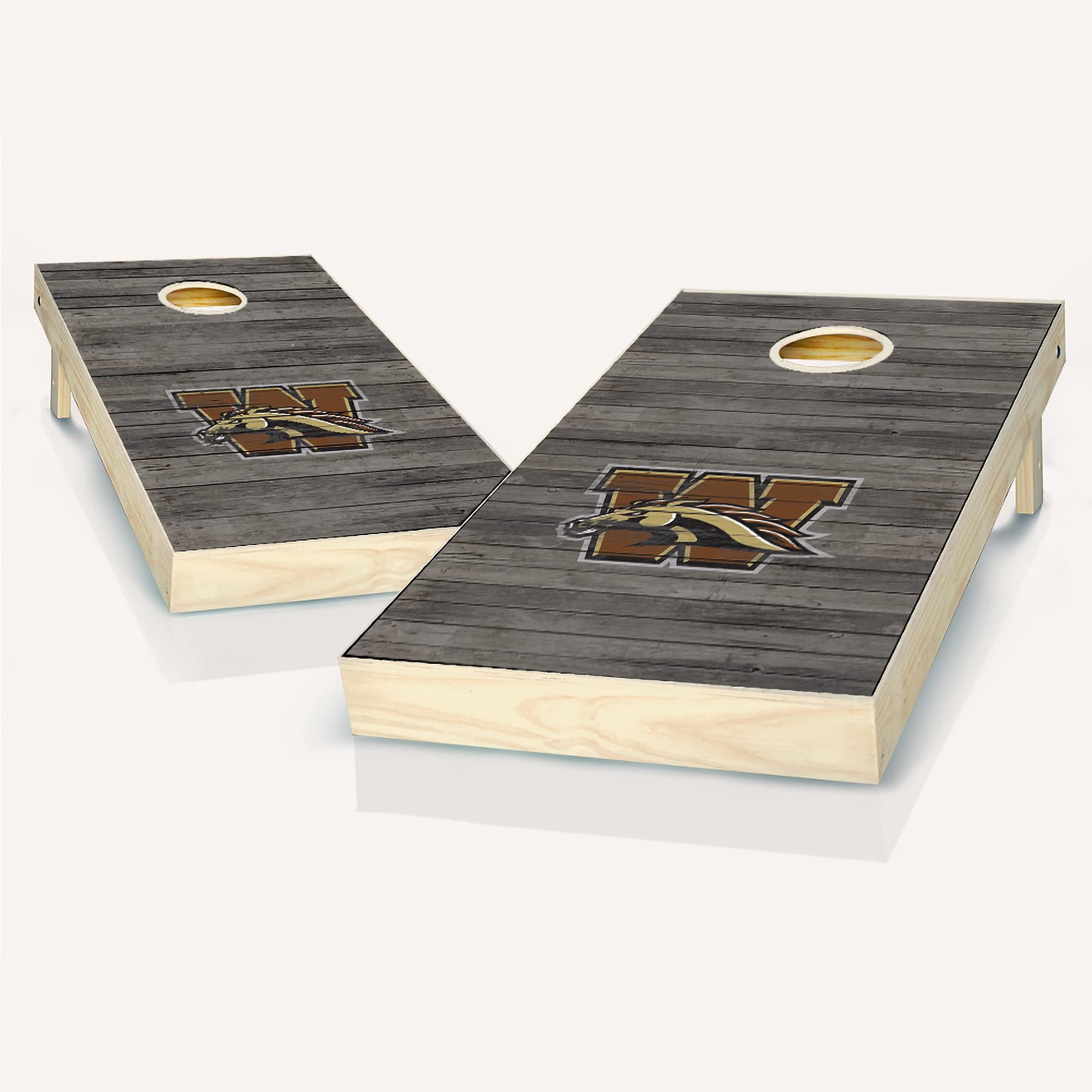 Skip's Garage Western Michigan Distressed Cornhole Board Set - Custom Team Logo Regulation Size Cornhole Game Boards for Tailgating, Backyard Parties & Outdoor Events