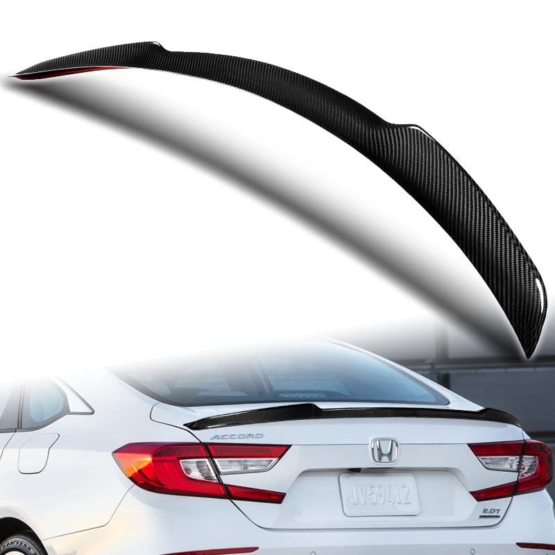 HYPERSPEED Real Carbon Fiber Trunk Spoiler Wing Lip Kit for 2018-2023 Honda Accord - Rear Lip Kit, Car Exterior Mods & Body Kit Accessories - Perfect for Street Racing & Custom Car Styling