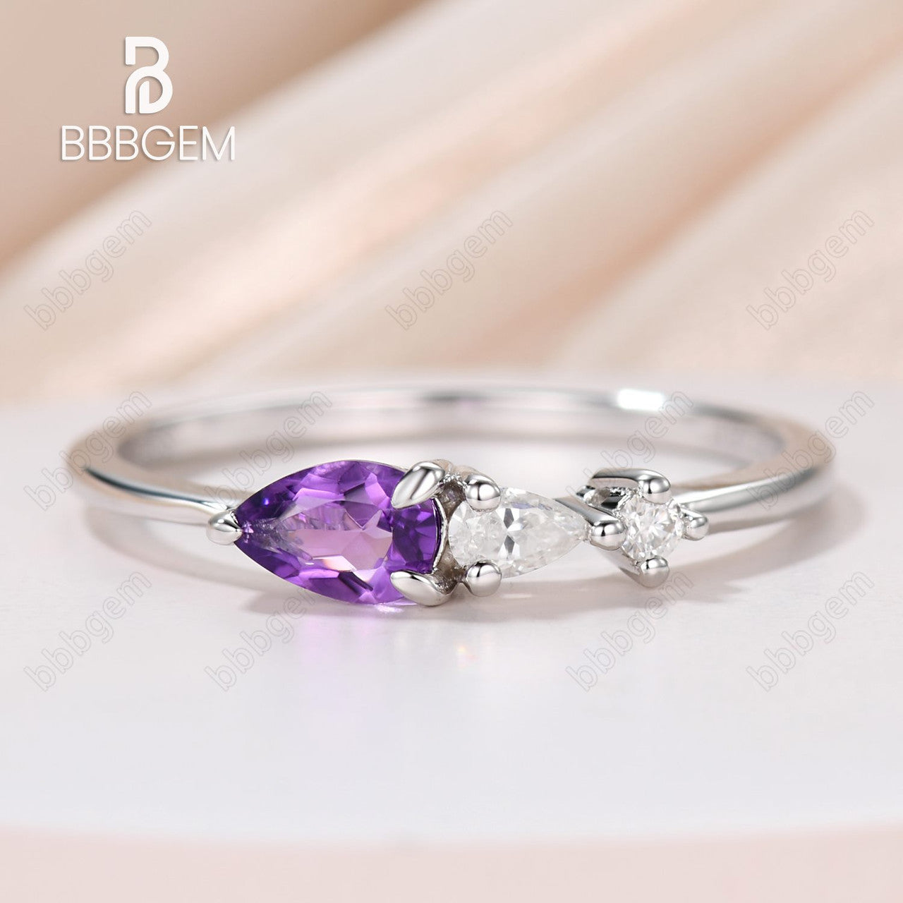 14K 925 Sterling Silver Purple Amethyst Moissanite Wedding Band - Pear Shaped Engagement Ring for Women, Perfect for Everyday Wear & Special Occasions