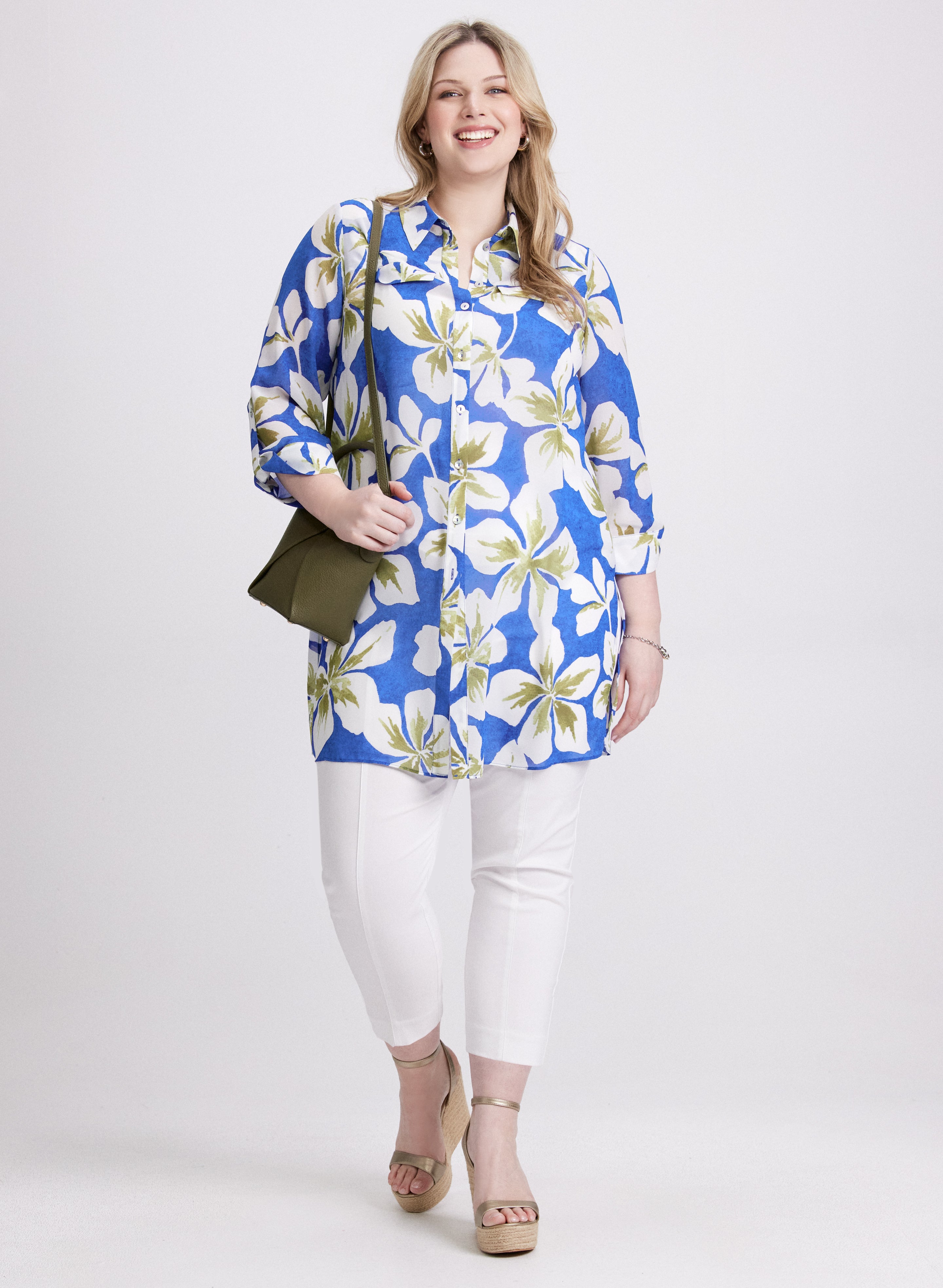 Floral Tunic Blouse for Women - Boho Flowy Summer Top with V-Neck & 3/4 Sleeves - Perfect for Beach, Vacation & Casual Outfits