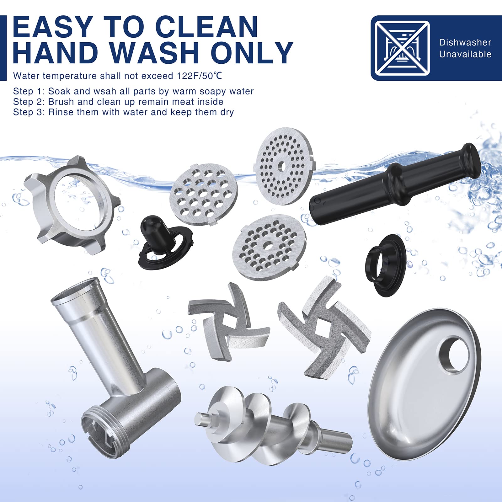 CHEFFANO 2600W Electric Meat Grinder - Heavy Duty Stainless Steel Mincer Machine with 2 Blades, 3 Grinding Plates, Sausage Stuffer & Kubbe Kit - ETL Certified for Home Kitchen, Restaurant & Commercial Use - Perfect for Ground Beef, Sausages & Homemade Pet Food