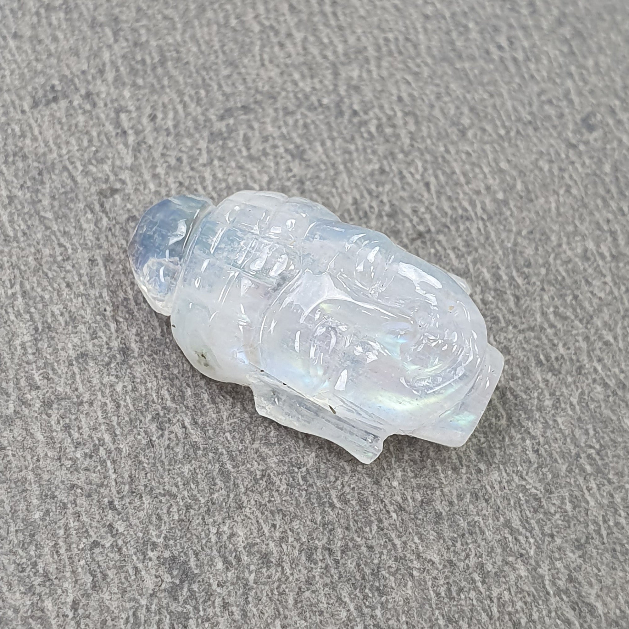 Natural Rainbow Moonstone Gemstone Carving - 8.40cts Untreated Hand Carved Buddha Statue 19x11mm | Healing Crystal, Meditation & Spiritual Gift | With Authenticity Video