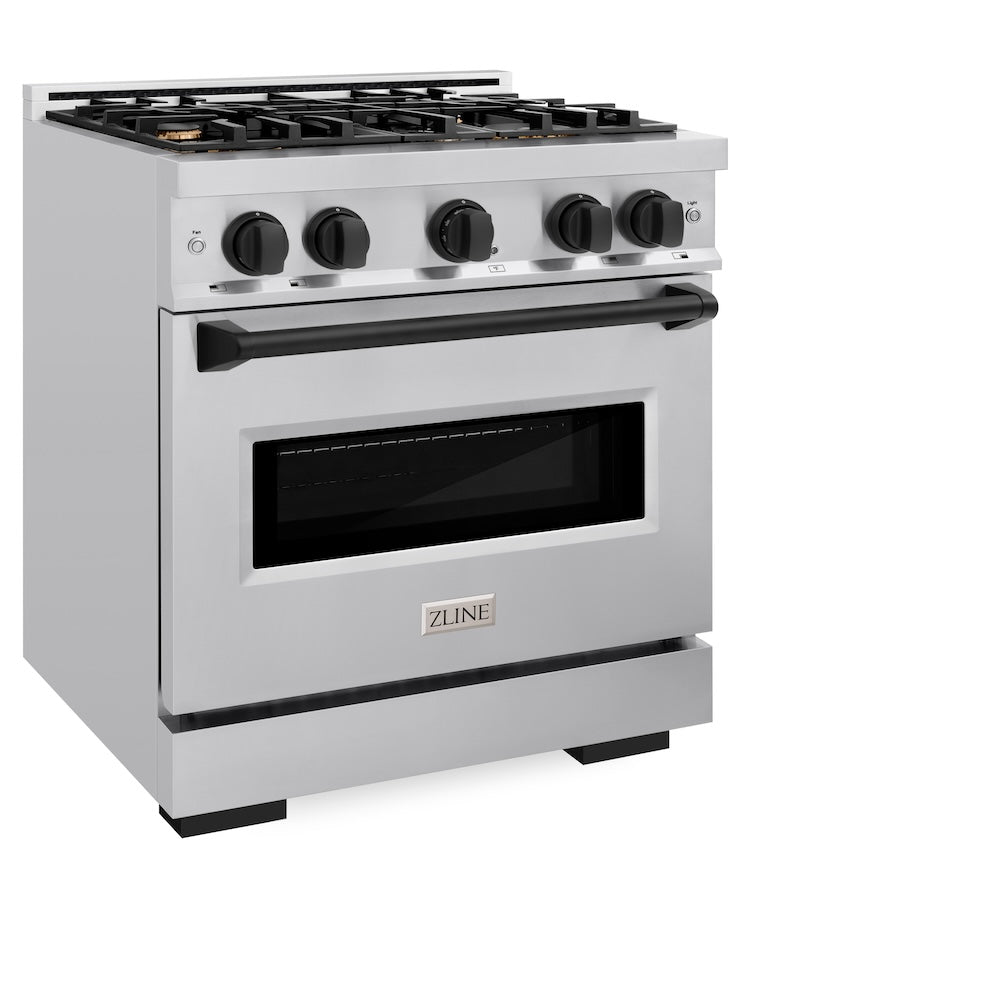 ZLINE Autograph Edition 30 Inch 4.2 Cu. Ft. Classic Gas Range with 4 Burner Cooktop & Convection Gas Oven - Stainless Steel with Matte Black Accents (CGRZ 30 MB) for Modern Kitchen Cooking and Baking