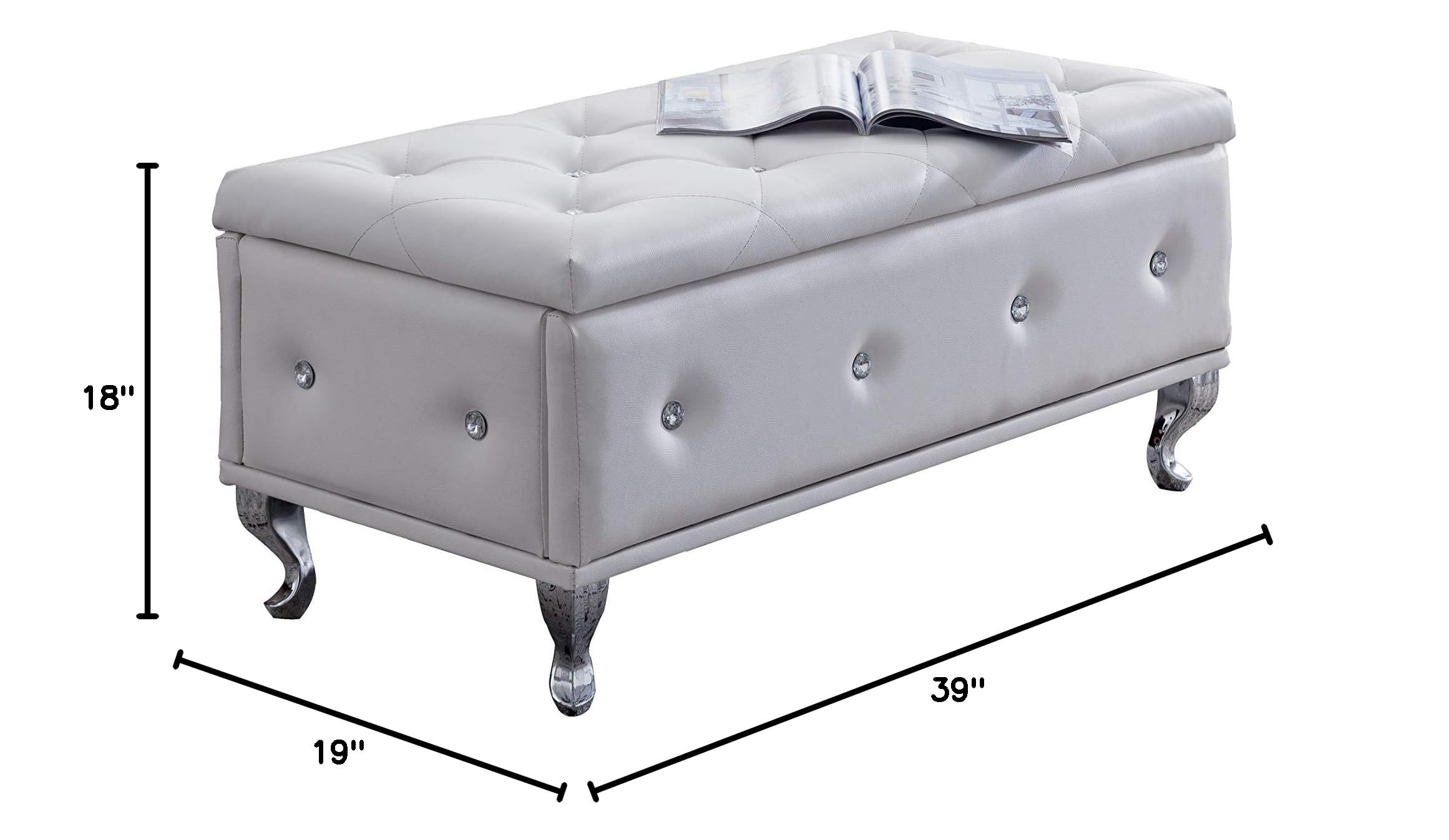 KB Designs Upholstered Storage Bench Ottoman - White Faux Leather Storage Seat with Lift Top | Perfect for Bedroom, Living Room & Entryway Organization