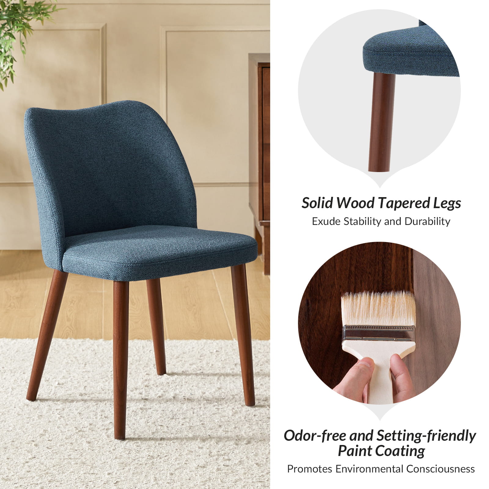 Mid Century Modern Upholstered Dining Chairs - Diana Collection | Stylish Upholstered Side Chairs for Kitchen, Dining Room & Office | Comfortable & Elegant Seating Solution