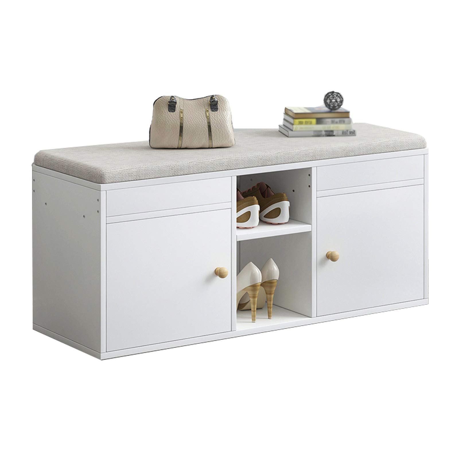 MUMUJIN White Shoe Rack with Cushion - Clamshell Storage Shoe Bench with Door Shelf (100x30x51cm) for Living Room, Hallway & Bedroom - Space Saving Entryway Organizer for Shoes & Home Decor