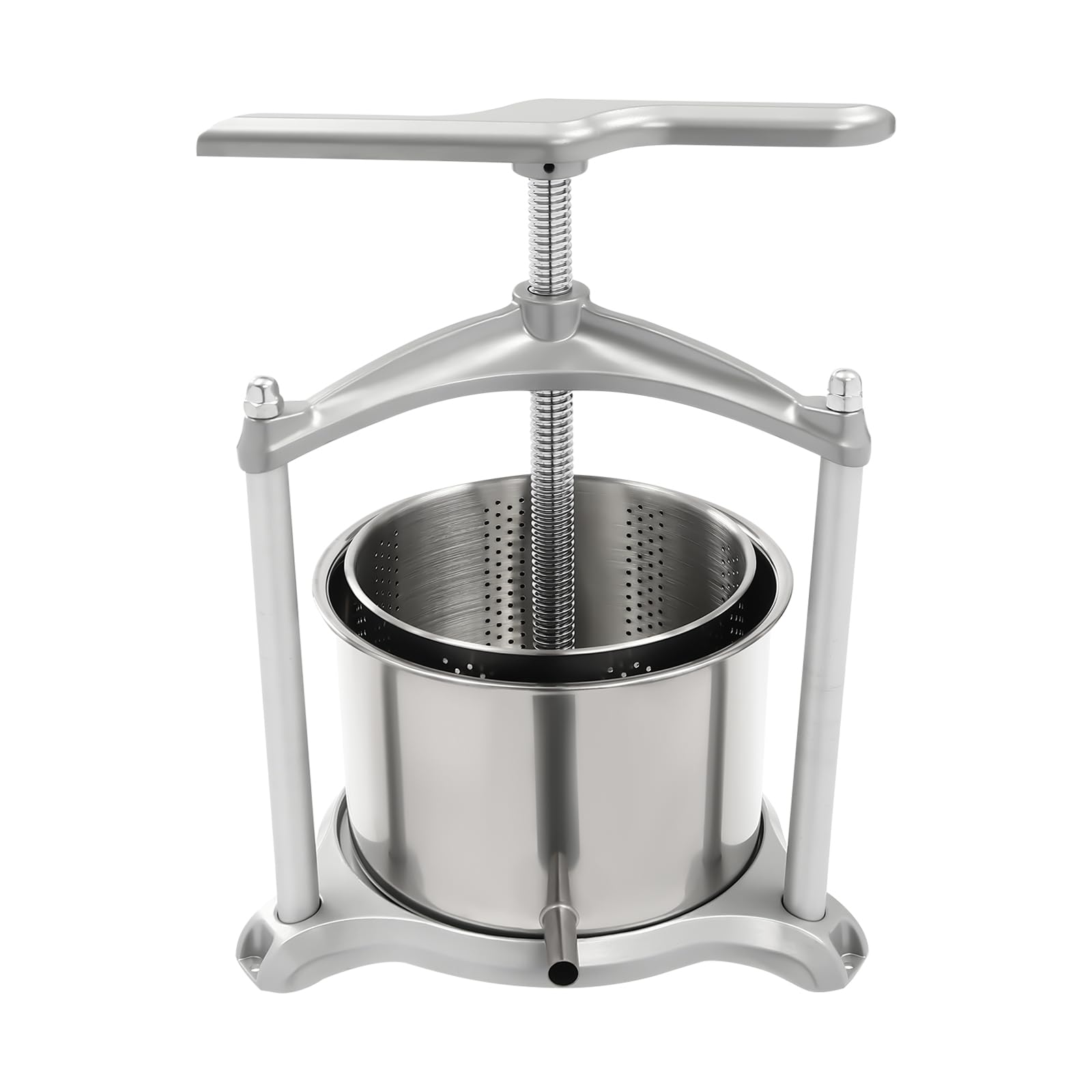Stainless Steel 6L/1.59Gal Manual Fruit Wine Press with T-Handle - Grape Cider, Cheese, Herbs, Olive Oil & Honey Pressing Equipment for Home Brewing & DIY Winemaking