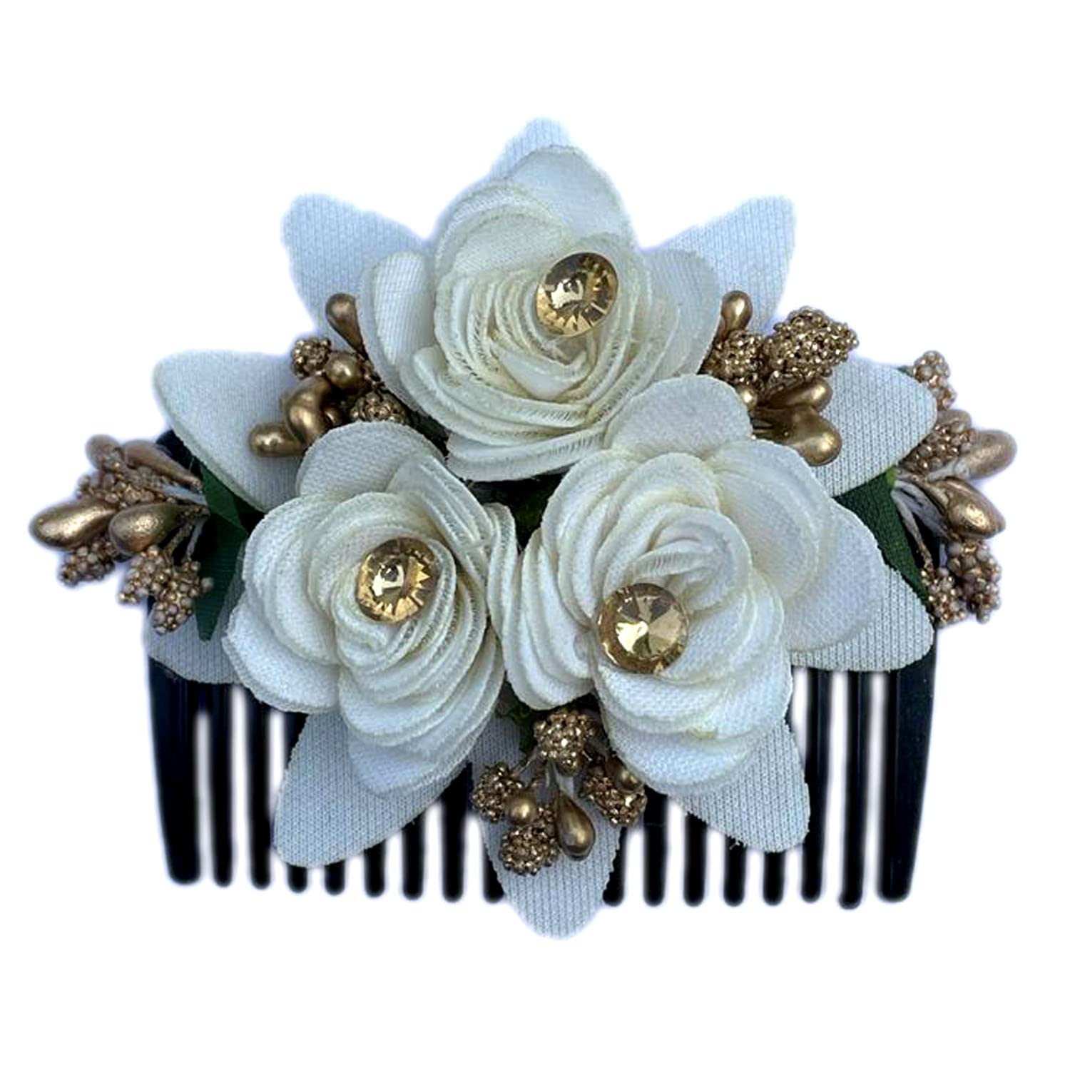 VinshBond Floral Hair Comb Clip - Elegant Bridal Wedding Hair Accessory for Women & Girls | White Hairpin for Updos, Braids & Special Occasions | Pack of 1