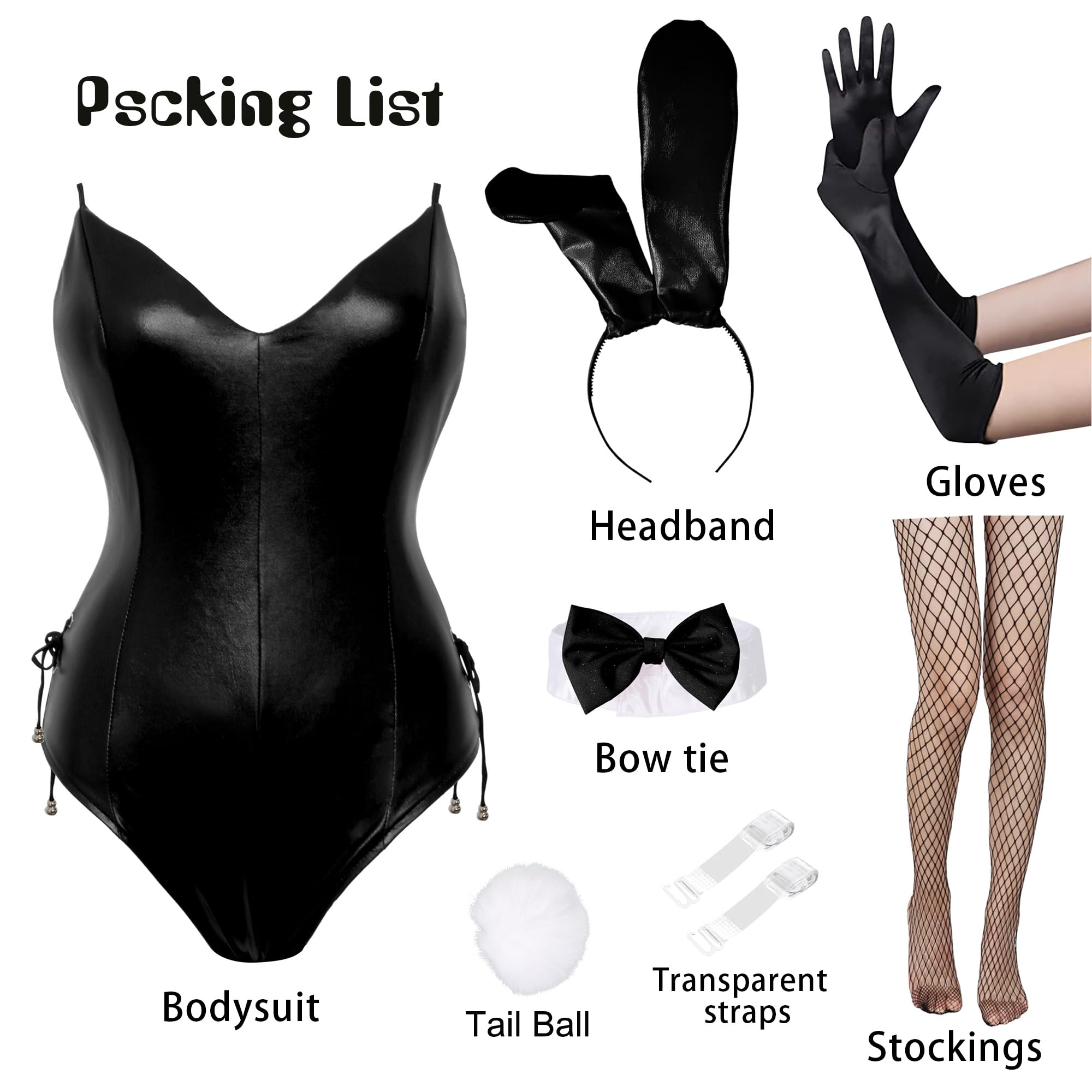 Angelaicos Women's Bunny Costume Set - Senpai Cosplay Outfit with Bodysuit & Stockings for Halloween, Party, Roleplay & Anime Conventions