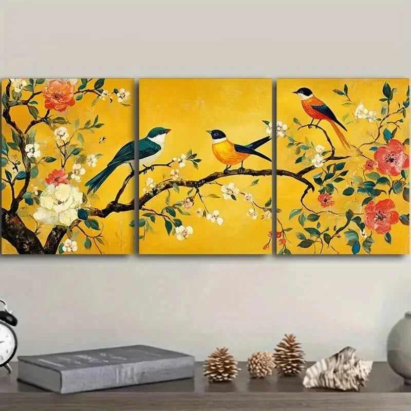 3-Piece Tree of Life Wall Art Set with Birds & Flowers - 50x70cm Framed Canvas Prints - High Quality Australian-Made Home Decor - Perfect for Living Room, Bedroom & Office Wall Decor