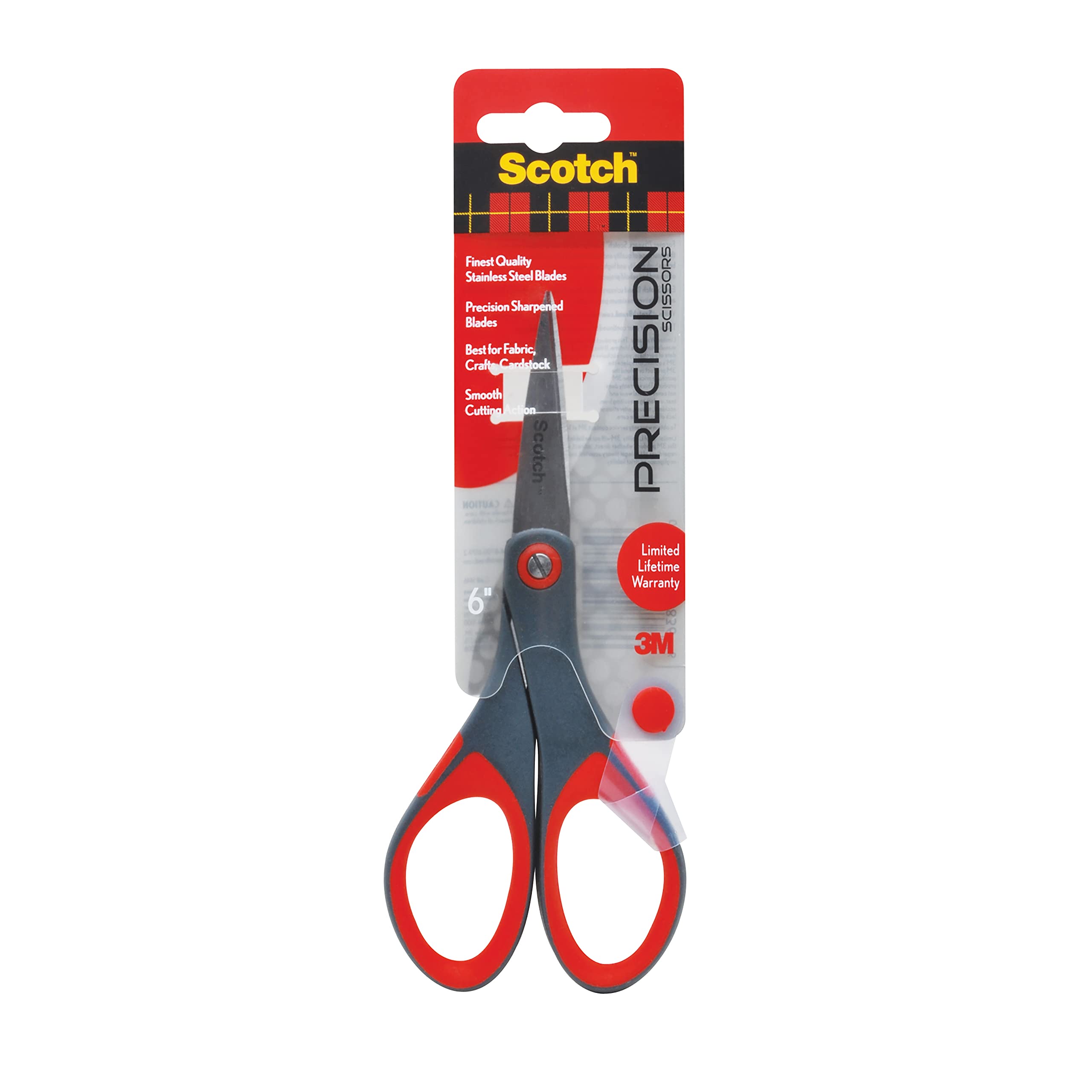 3M Scotch Precision Scissors - 6 Inch Straight Cutting Scissors, Gray/Red (Pack of 25) - Ideal for Office, School, Crafting & Fabric Cutting