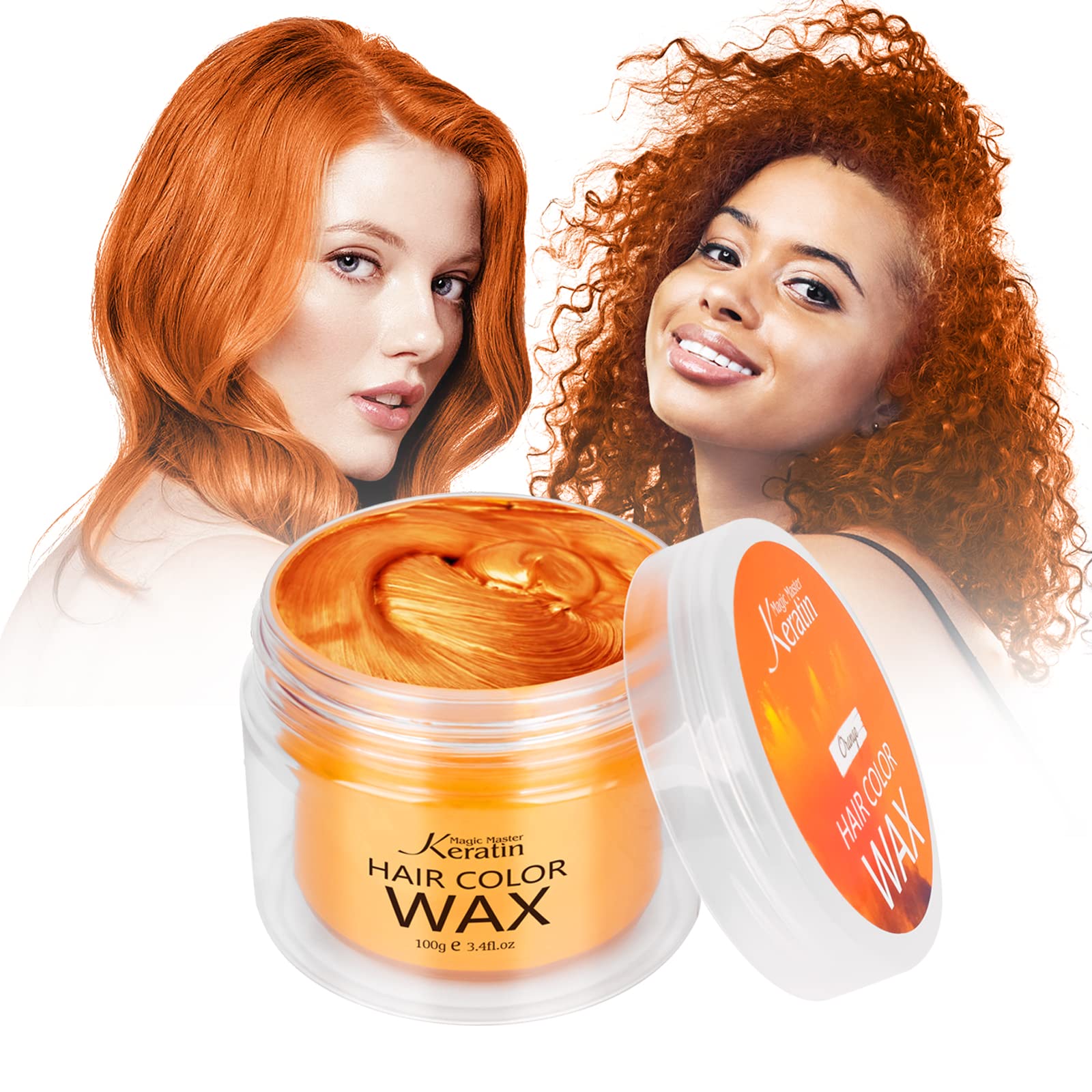 Magic Master Keratin Temporary Hair Wax Dye - Orange Color for Treated Hair, Natural Styling Mud Cream Gel (3.4 Fl Oz) | Kids & Teens Safe, DIY Hair Color for Parties, Cosplay, Halloween & Children's Day Gifts