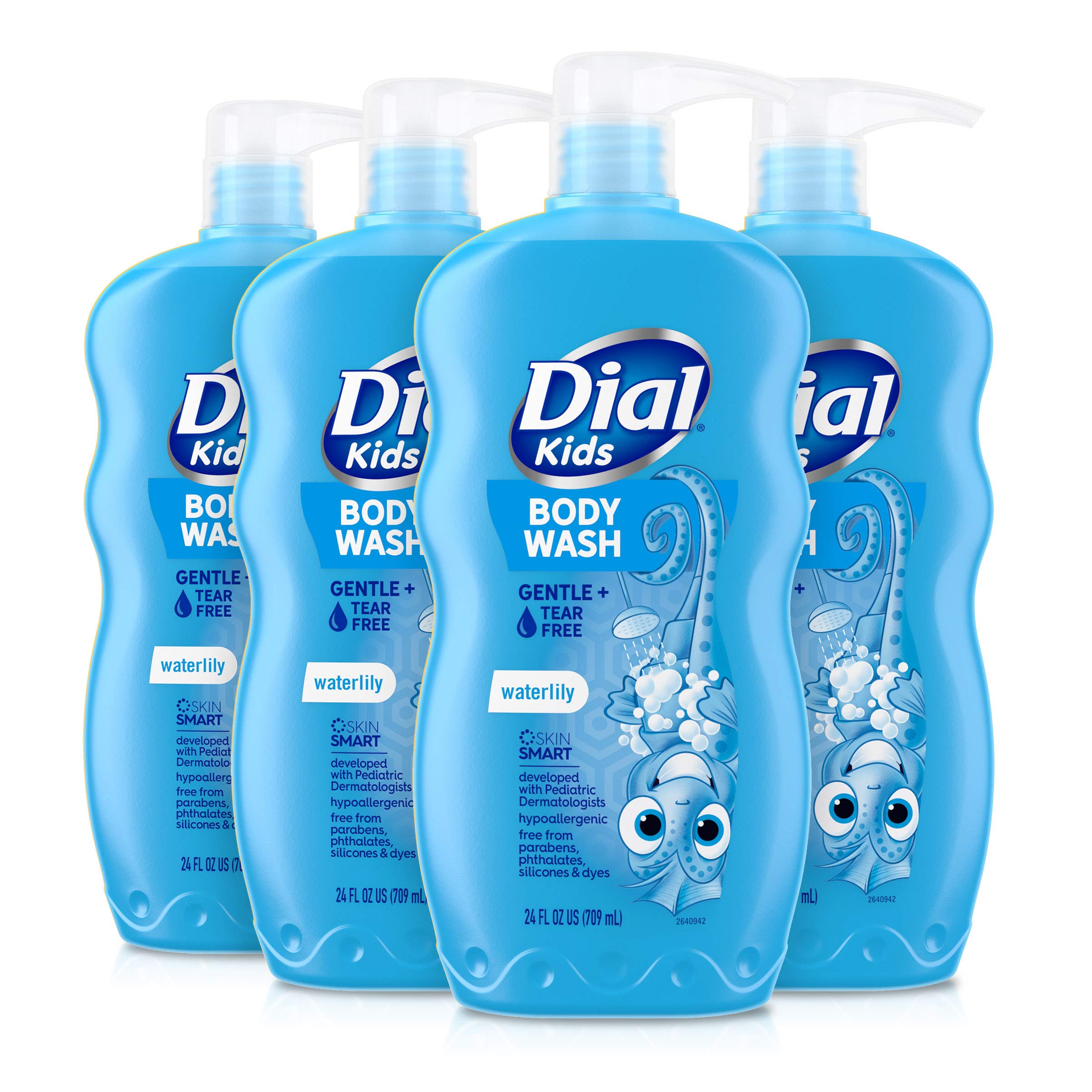 Dial Kids Body Wash - Waterlily Scent, 24 fl oz (Pack of 4) | Gentle & Hypoallergenic Formula for Sensitive Skin | Perfect for Bath Time, Daily Hygiene & Travel