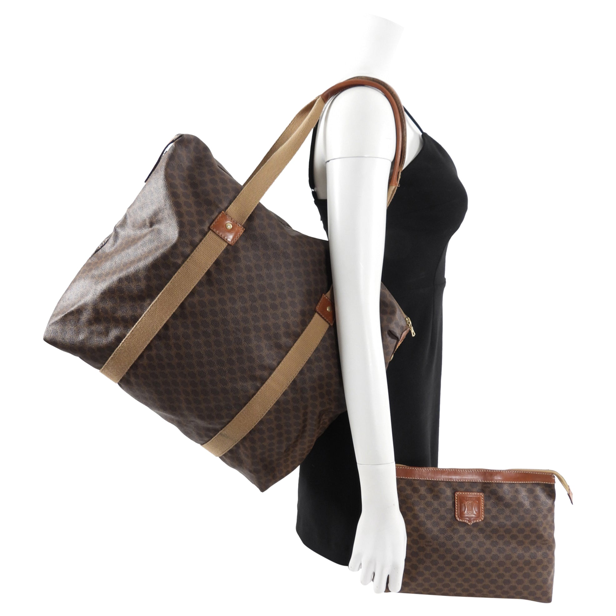 Vintage Celine 1980's Macadam Coated Canvas Toiletry Pouch Bag - Retro Cosmetic Case for Travel & Everyday Essentials