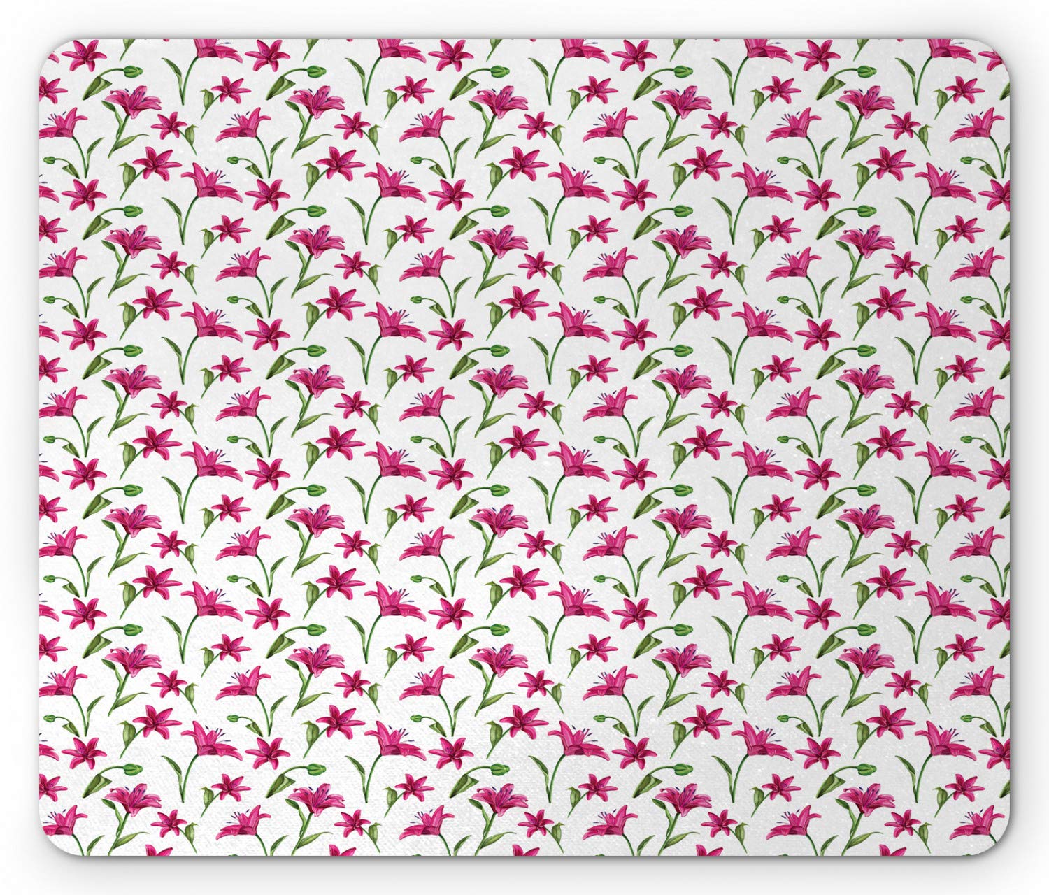 Ambesonne Floral Mouse Pad - Vintage Lily Blossom Design with Leaves, Non-Slip Rubber Base, Standard Size (Magenta Green White) - Perfect for Office, Gaming & Home Computer Setup