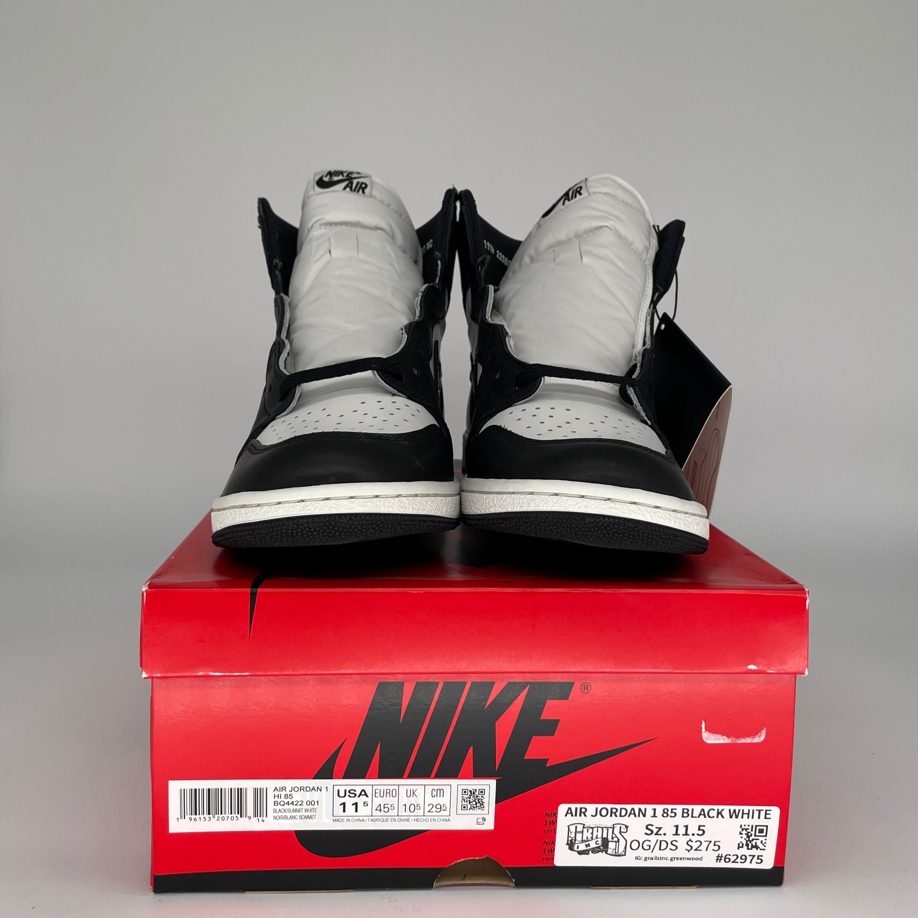 Original Air Jordan 1 '85 Black White Retro Basketball Shoes - Men's Size 11.5 (BQ4422-001) | Classic Sneakers for Streetwear, Casual & Basketball Games