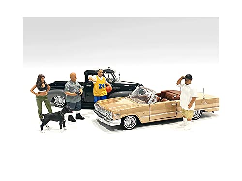 American Diorama 1/18 Scale Lowriderz & Dog 5-Piece Figurine Set - Perfect for Model Car Displays, Diorama Scenes, and Collectible Showcases