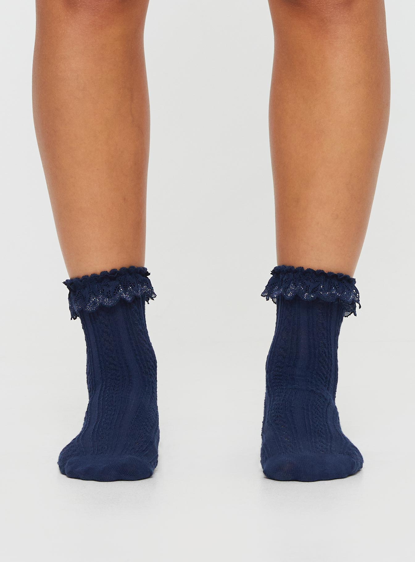 Azura Navy Frill Socks for Women - Elegant Lace Trim Ankle Socks - Perfect for Casual Wear, Dresses, and Special Occasions
