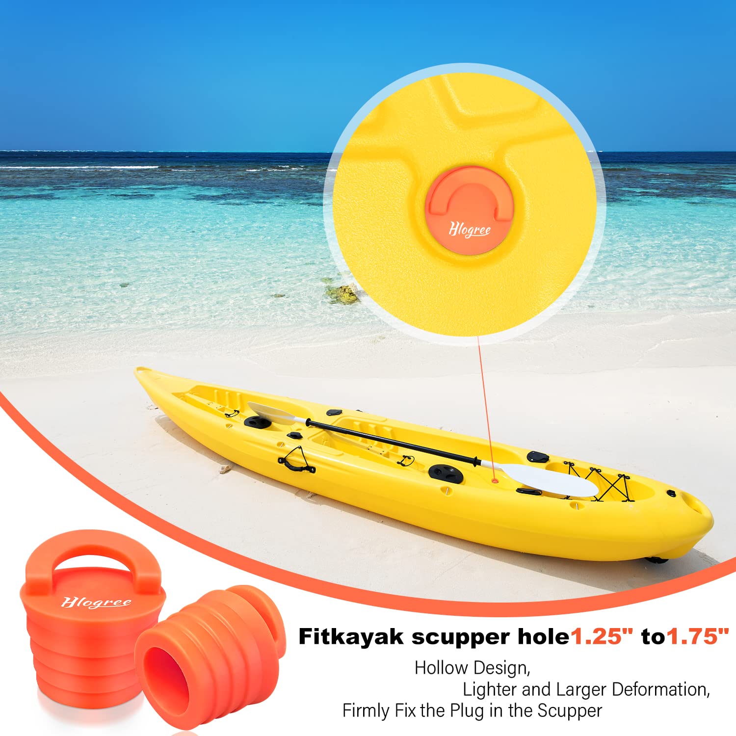 HLOGREE 6PCs Silicone Kayak Scupper Plugs - Universal Fit for Sit-On-Top Kayaks, Lifetime Warranty, Drain Stoppers & Replacement Parts - Perfect for Kayaking, Fishing, and Water Sports Adventures